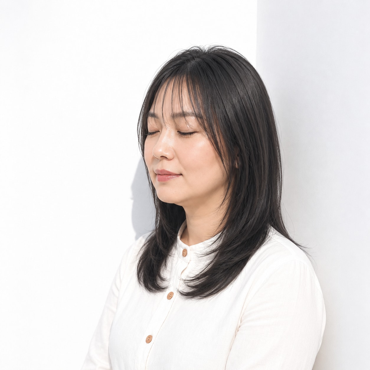 4. ストレートセミロング × シースルーバング：大人の抜け感