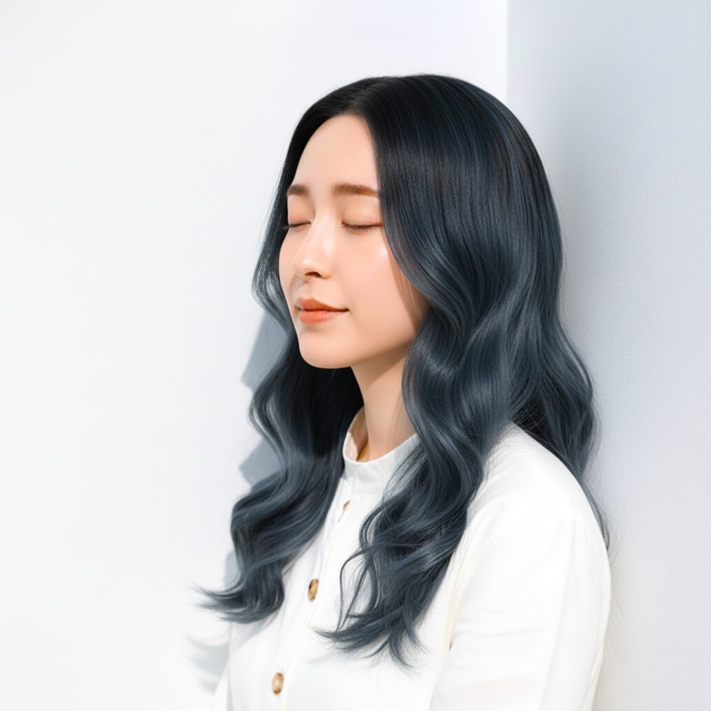 黒髪グラデが自然に見える波巻きスタイリング