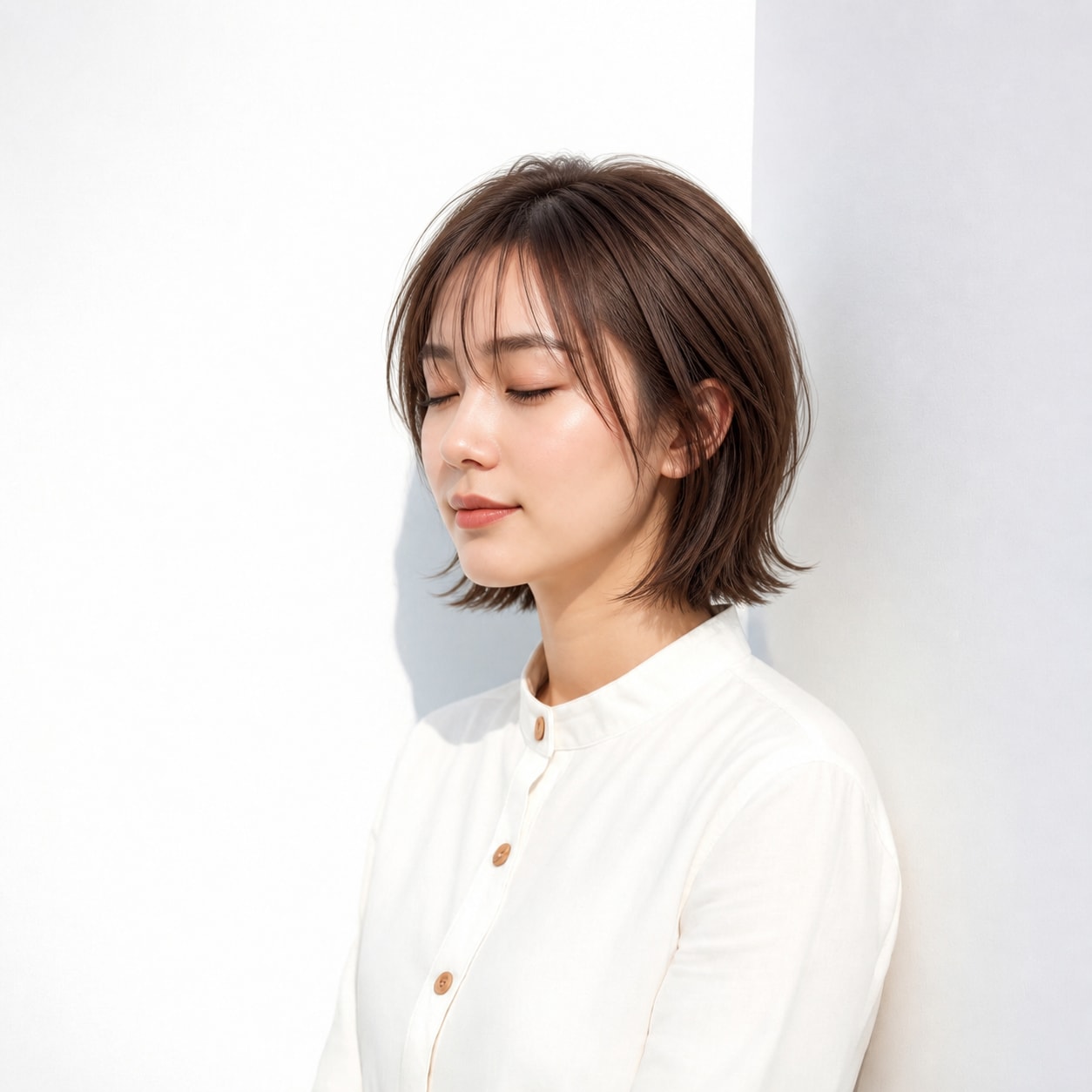 13. くびれボブ × 頬沿いレイヤー：やわらかな印象