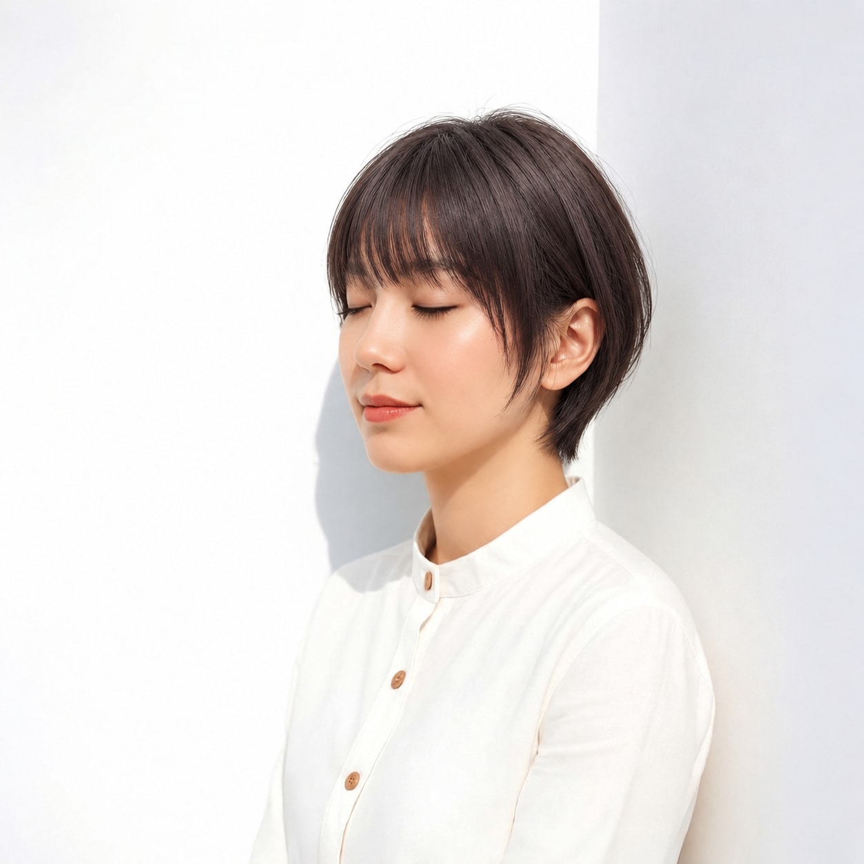 9. ひし形ショートボブ × ダークカラー：丸みを残しながら首元はすっきりする