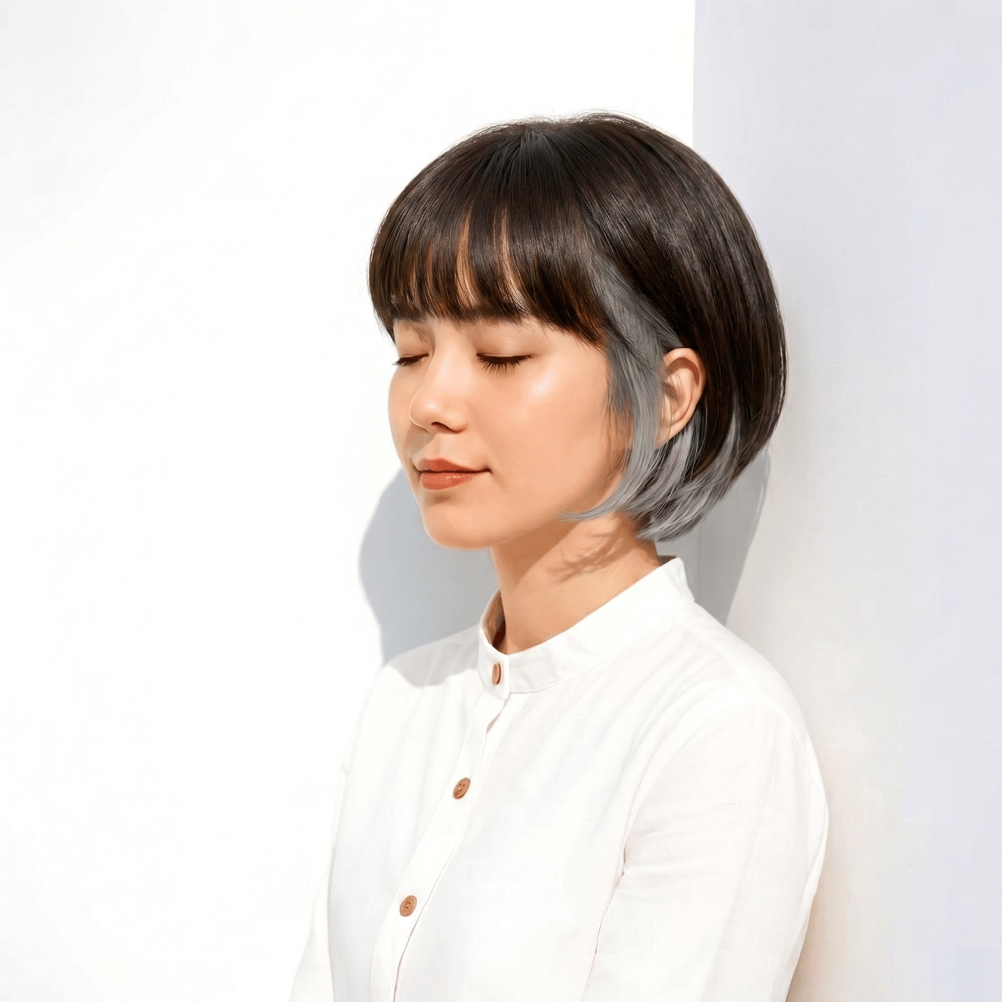13. インナーカラー×シルバーグレー×ショートボブ: 顔まわりを明るく見せて、動くたび立体感をプラス