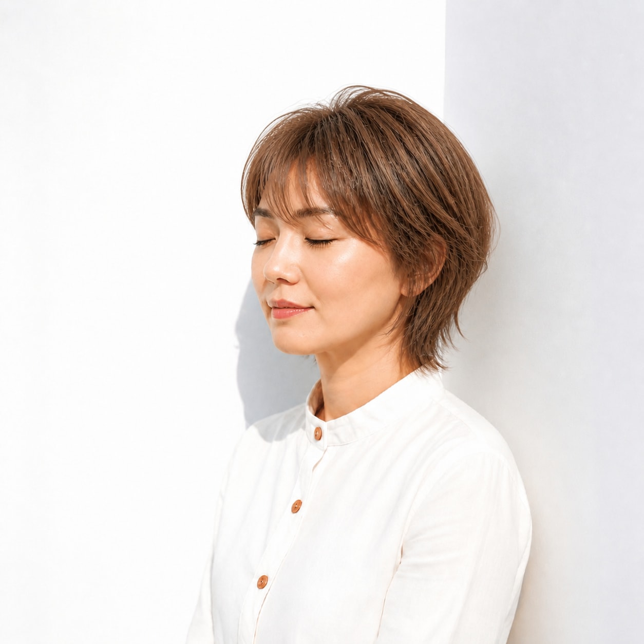 13. ウルフボブ × コッパーブラウン：40代の表情を明るく