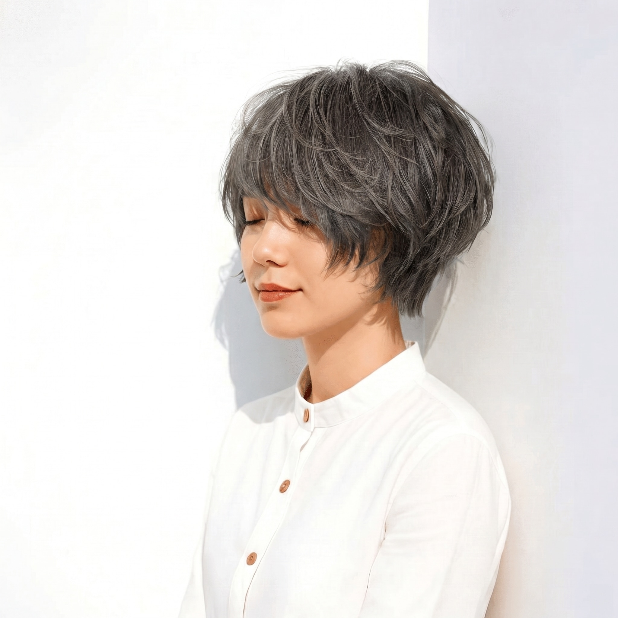 13. オリーブアッシュ×ショートヘア: 丸みと束感で都会的な印象に