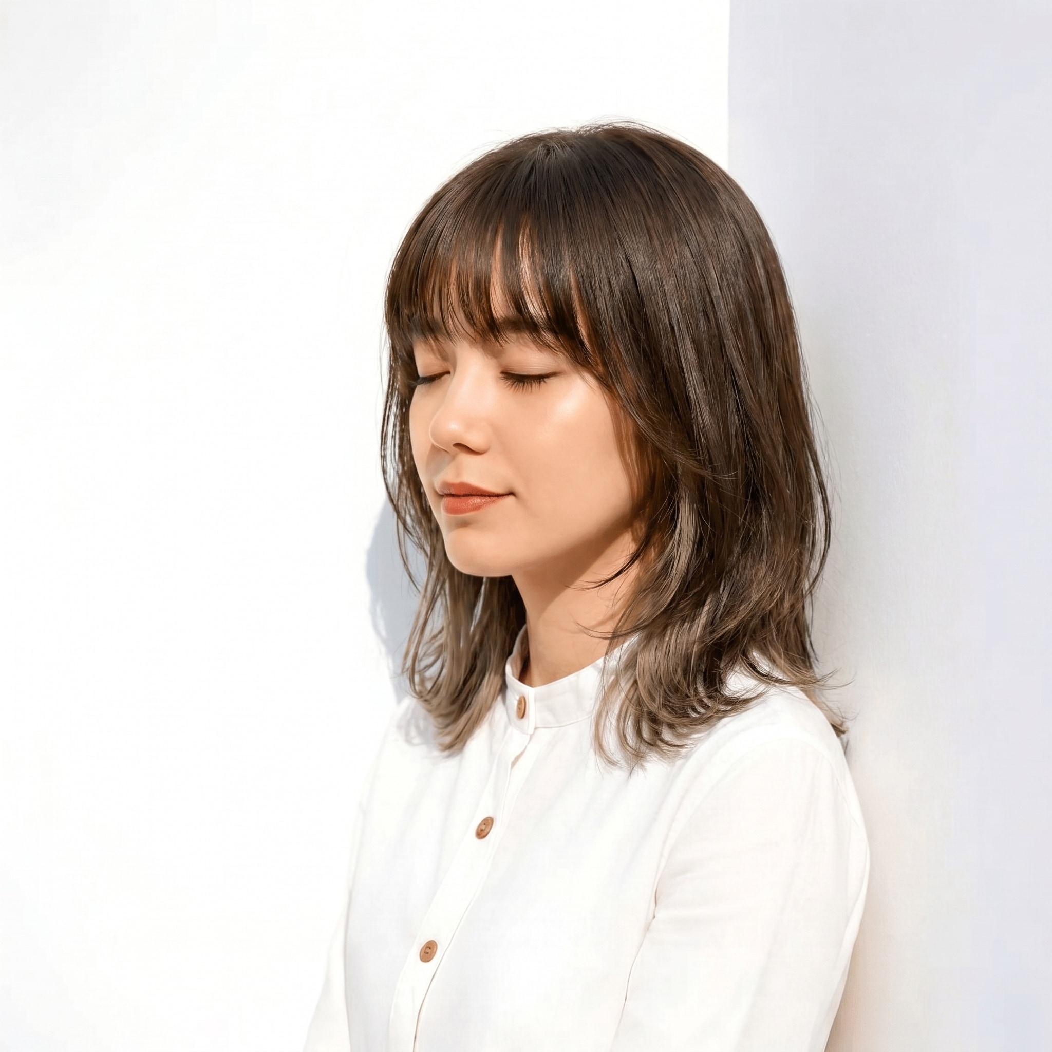 13. カーキグレージュ×ゆるカール: オリーブ寒色で赤みを抑えた軽やかスタイル
