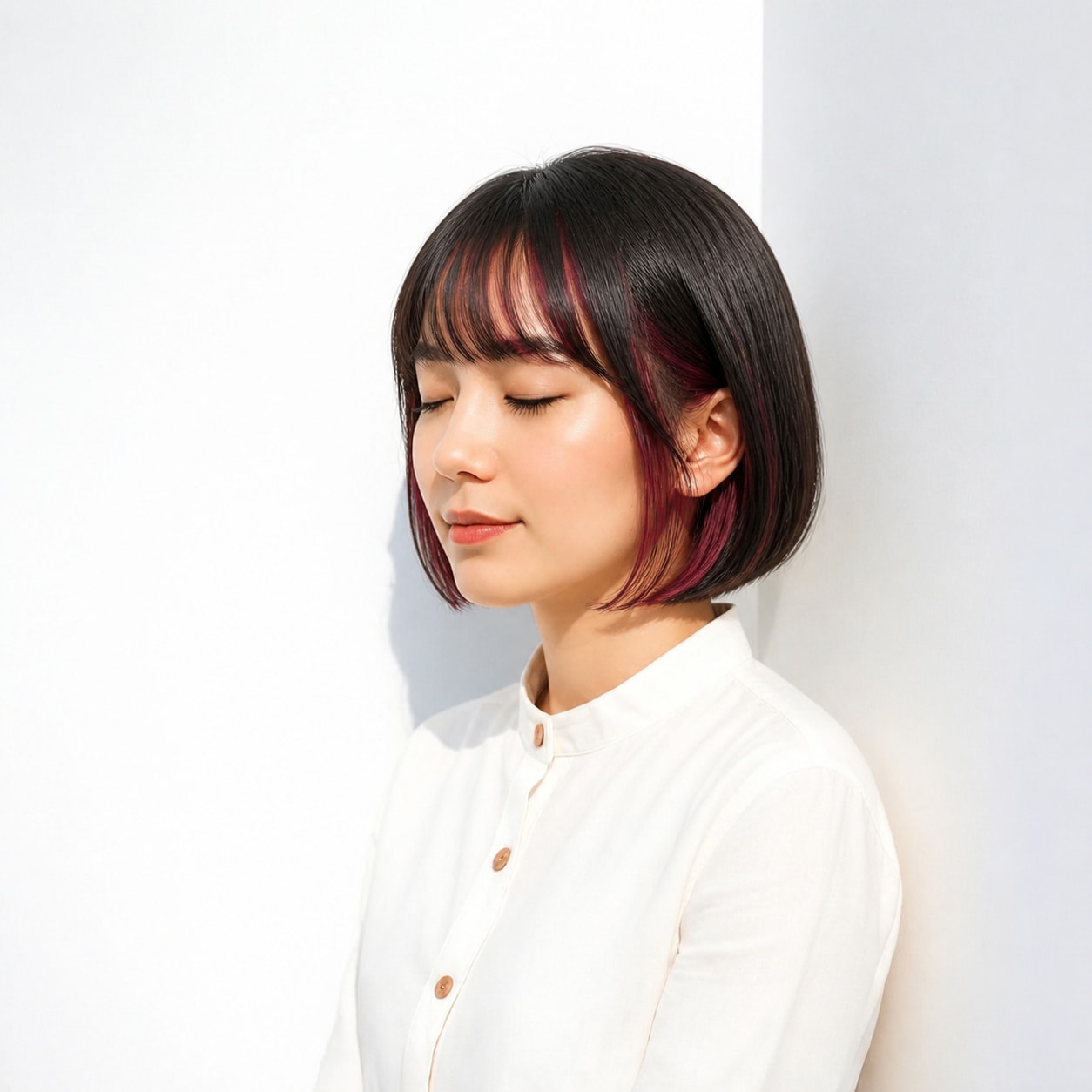 13. ショート × ピンクレッドのインナーカラー：毛先を華やかに