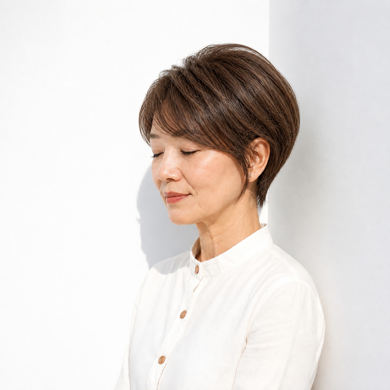 13. ショートカット × 前下がり：頬をすっきりカバー