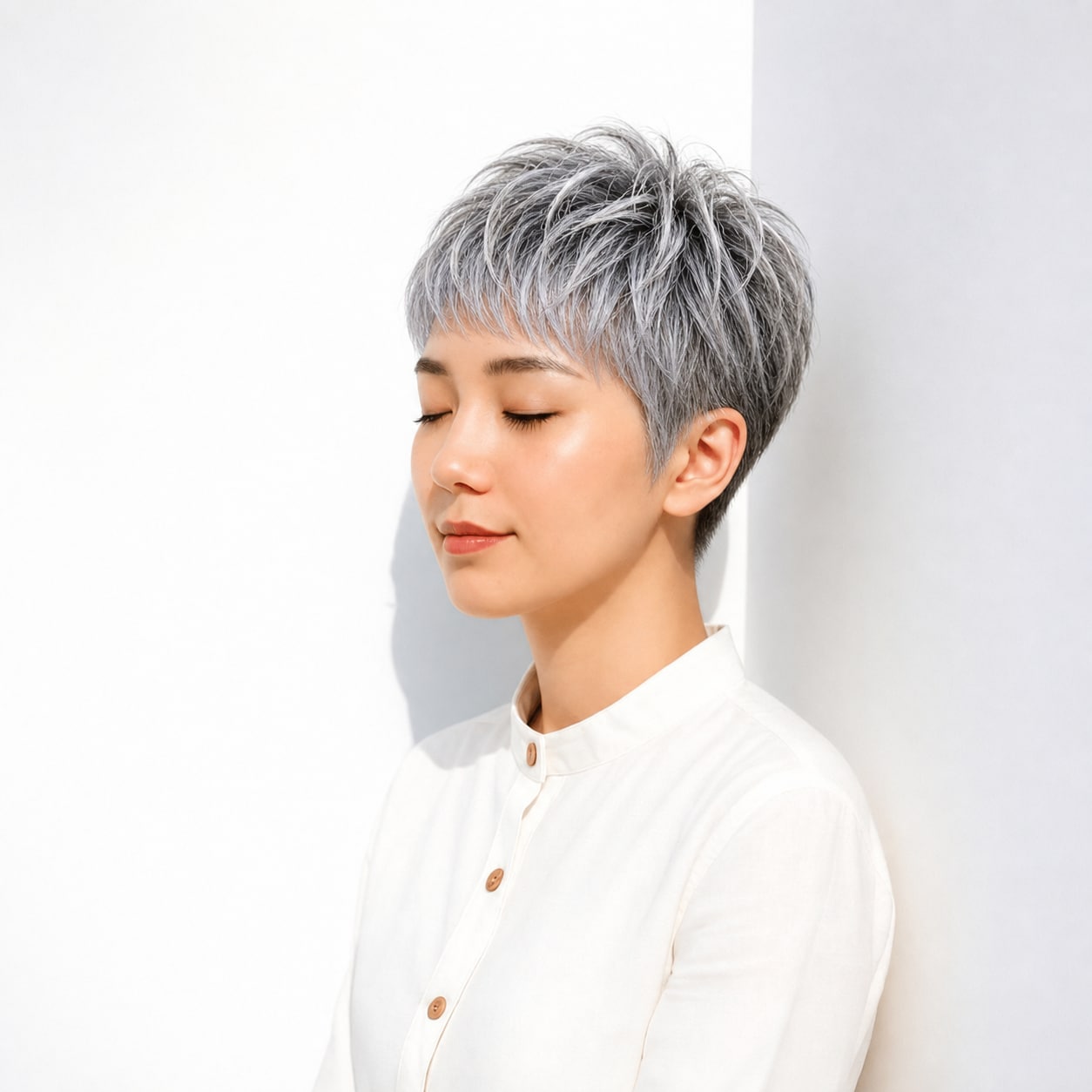 13. シルバーアッシュ×ショート: グレー感のある明るさで大人っぽい印象になる