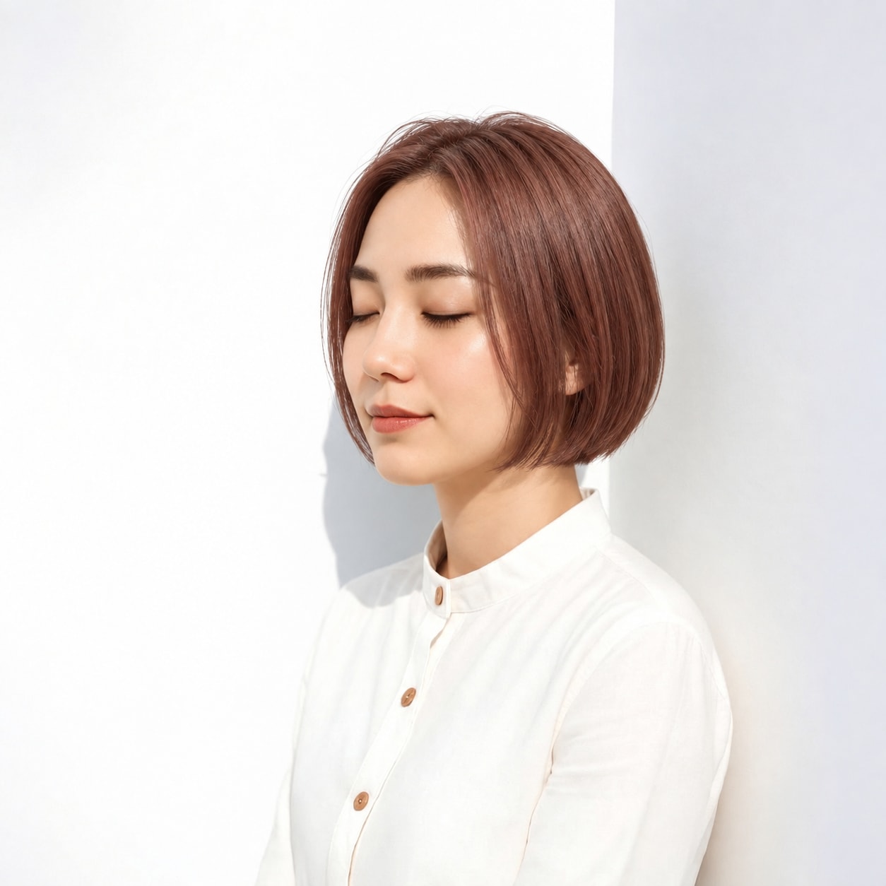13. ストレートボブ × 前髪なし × ツヤ髪：ラインが乱れず、シンプルなボブの形をきれいに見せます