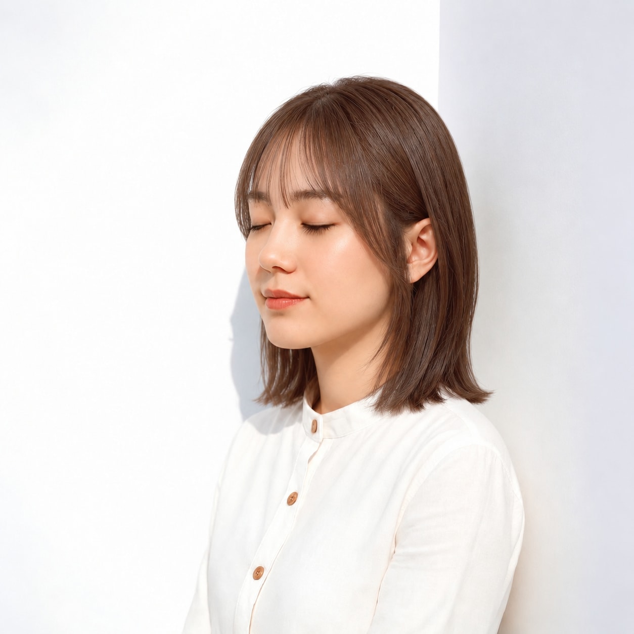 13. ストレートミディアム × 耳かけ：輪郭を生かして清潔感を