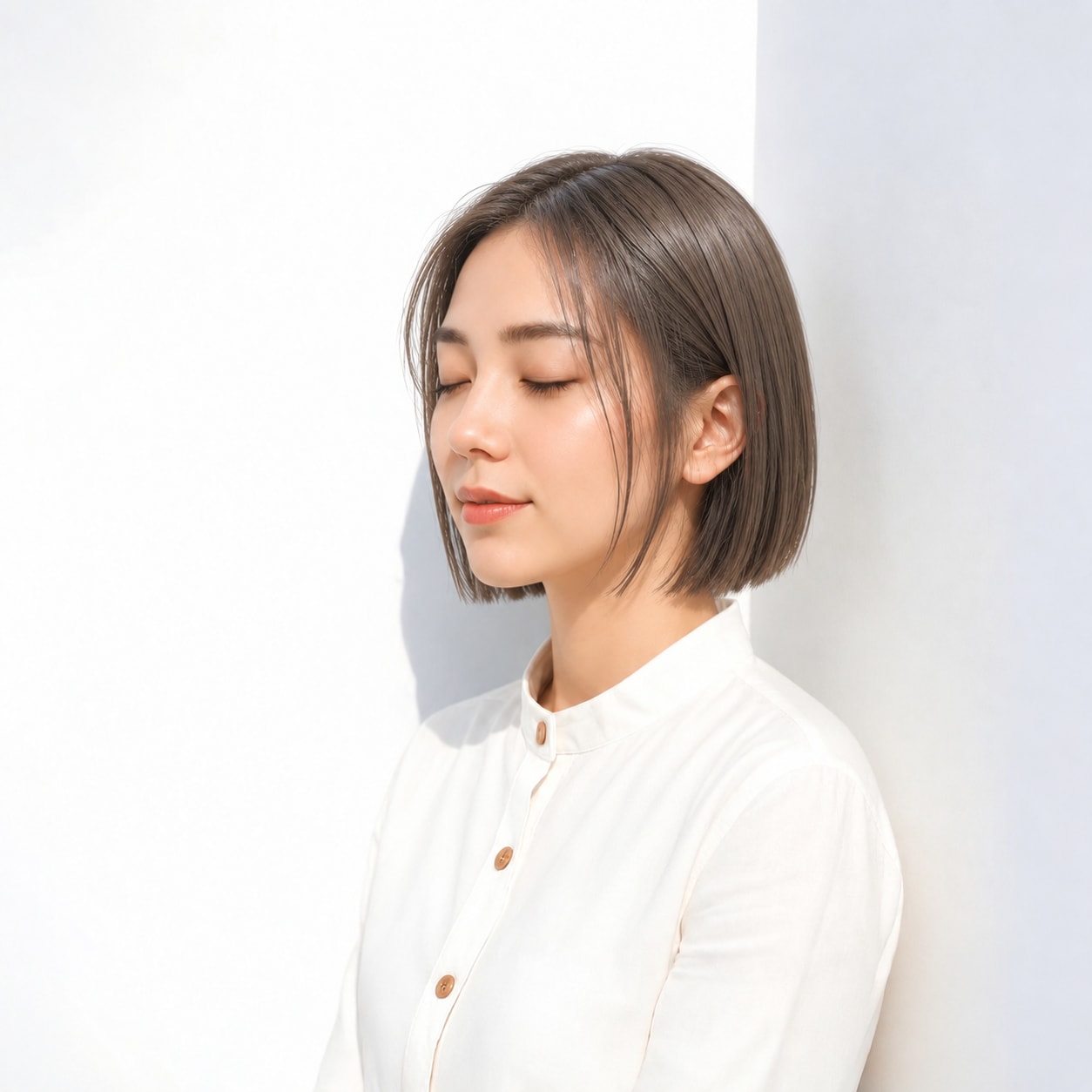9. センターパートボブ × まとまる毛先：クールな大人スタイル