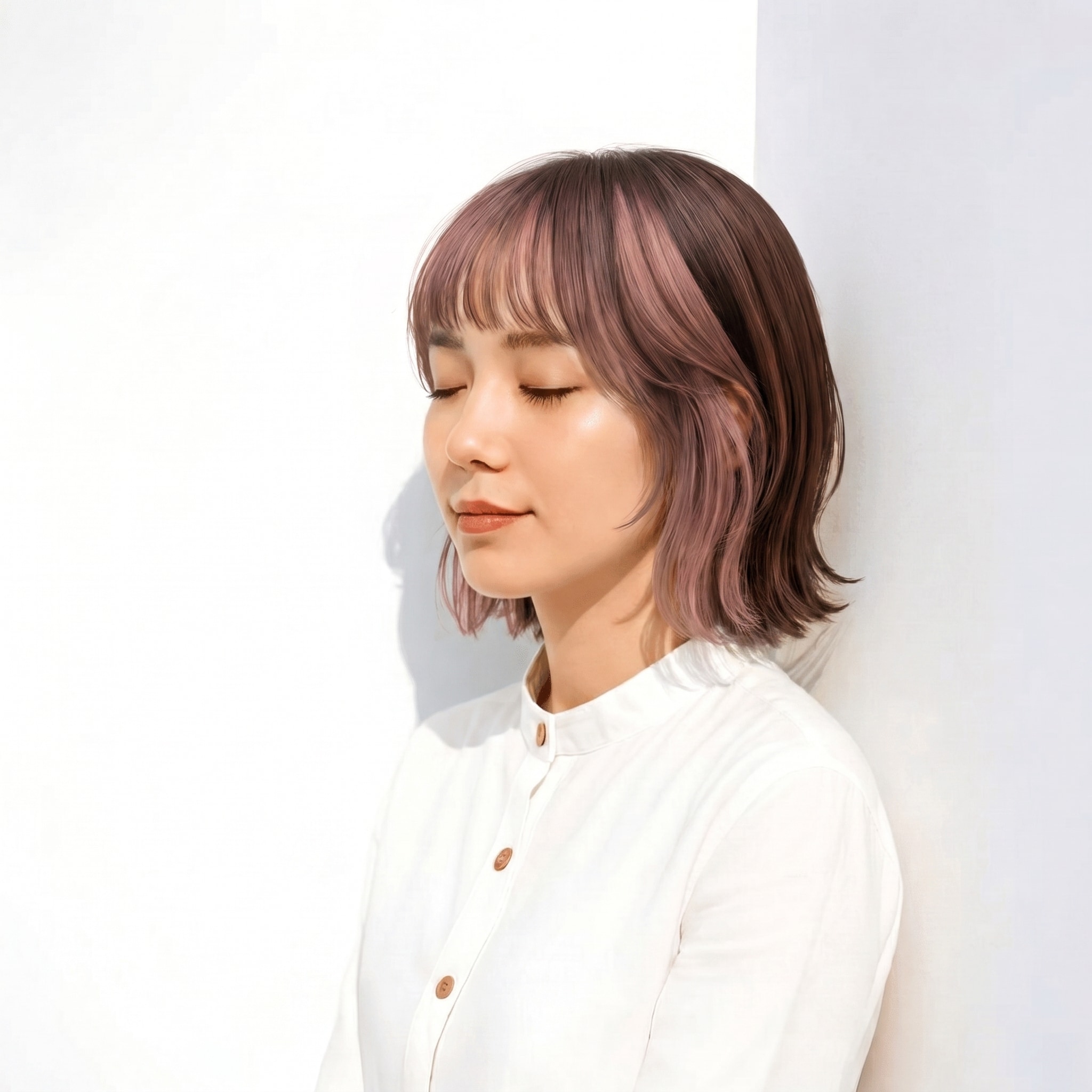13. ピンクインナーカラー×アッシュブラウン: 寒色ブラウンで立体感を演出しつつピンクで顔まわりを明るく
