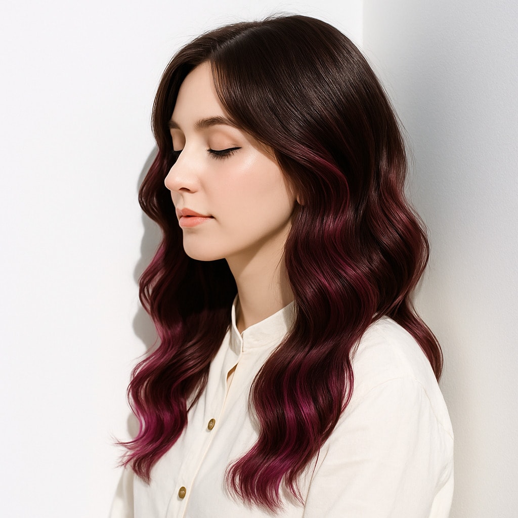 13. ピンクレッド×ロングウェーブ：艶やかに揺れる大人の魅力