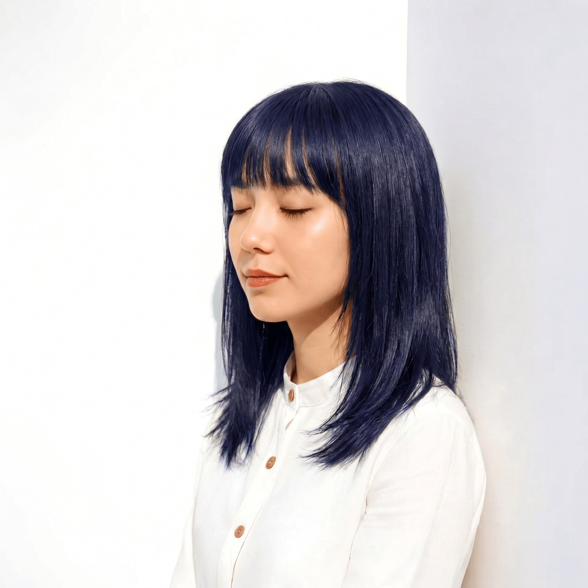 13. ブルーパープル×艶感: 光で青紫が立ち上がるクールな印象のヘアスタイル