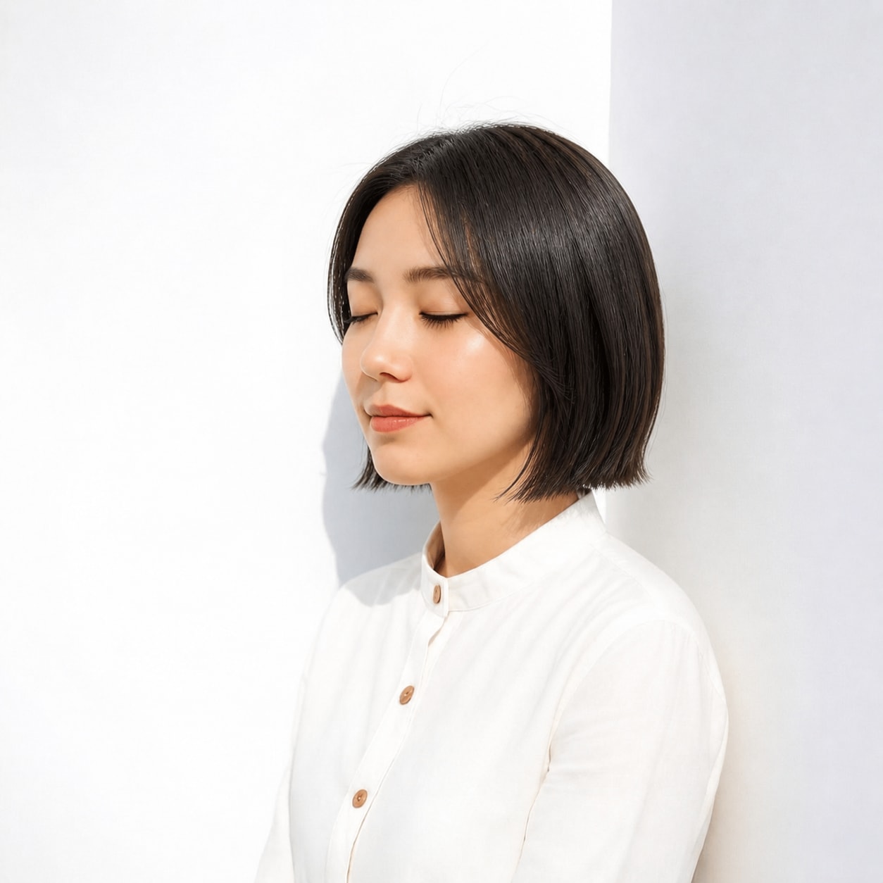 13. ヘイリーボブ × 切りっぱなし：毛先をシャープに