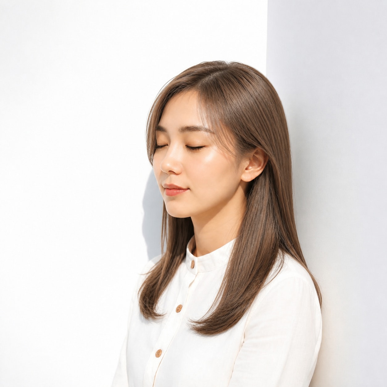13. ヘーゼルブラウン × ストレートミディ：さらりと上品に