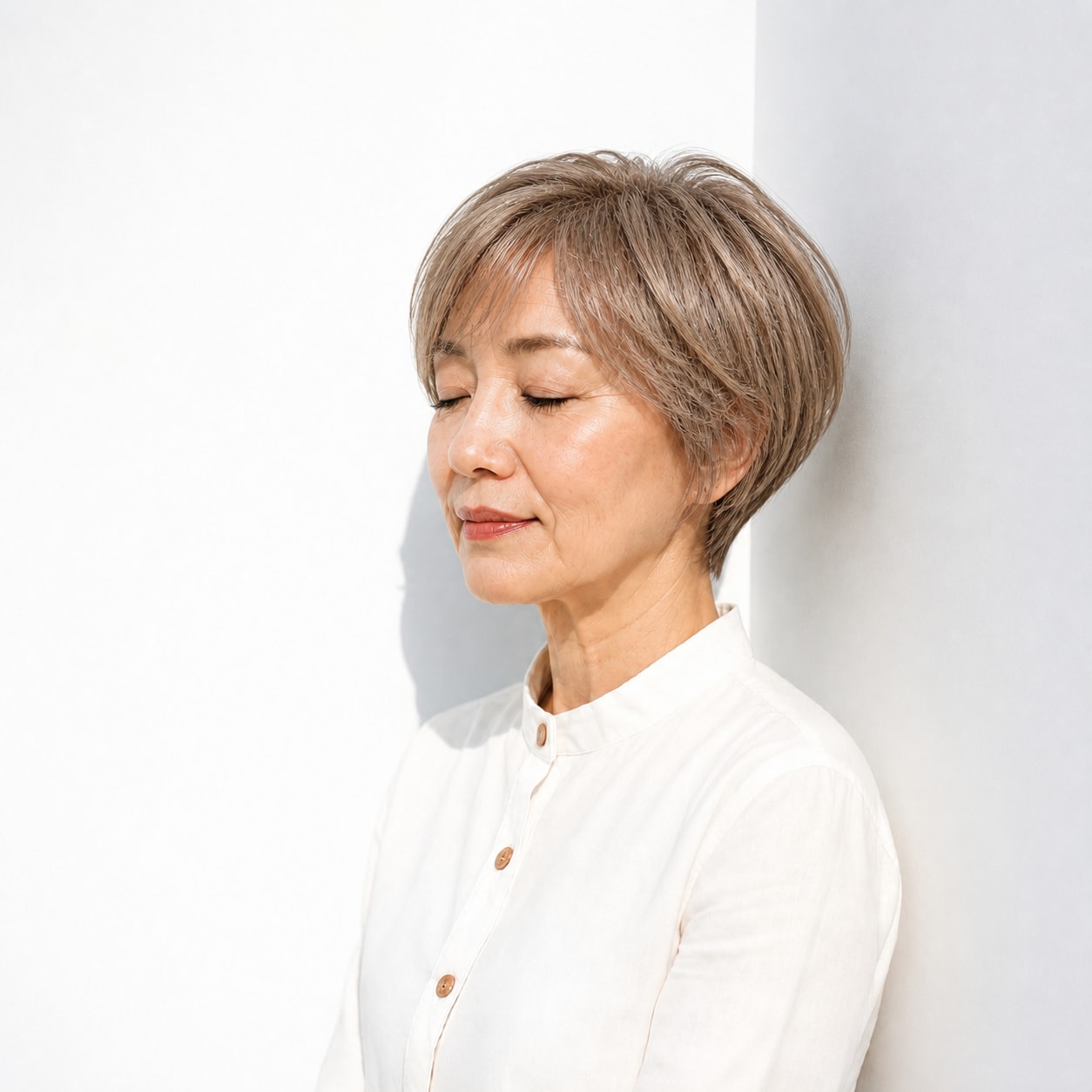 13. ボブ × グレーベージュ：髪をふんわり豊かに