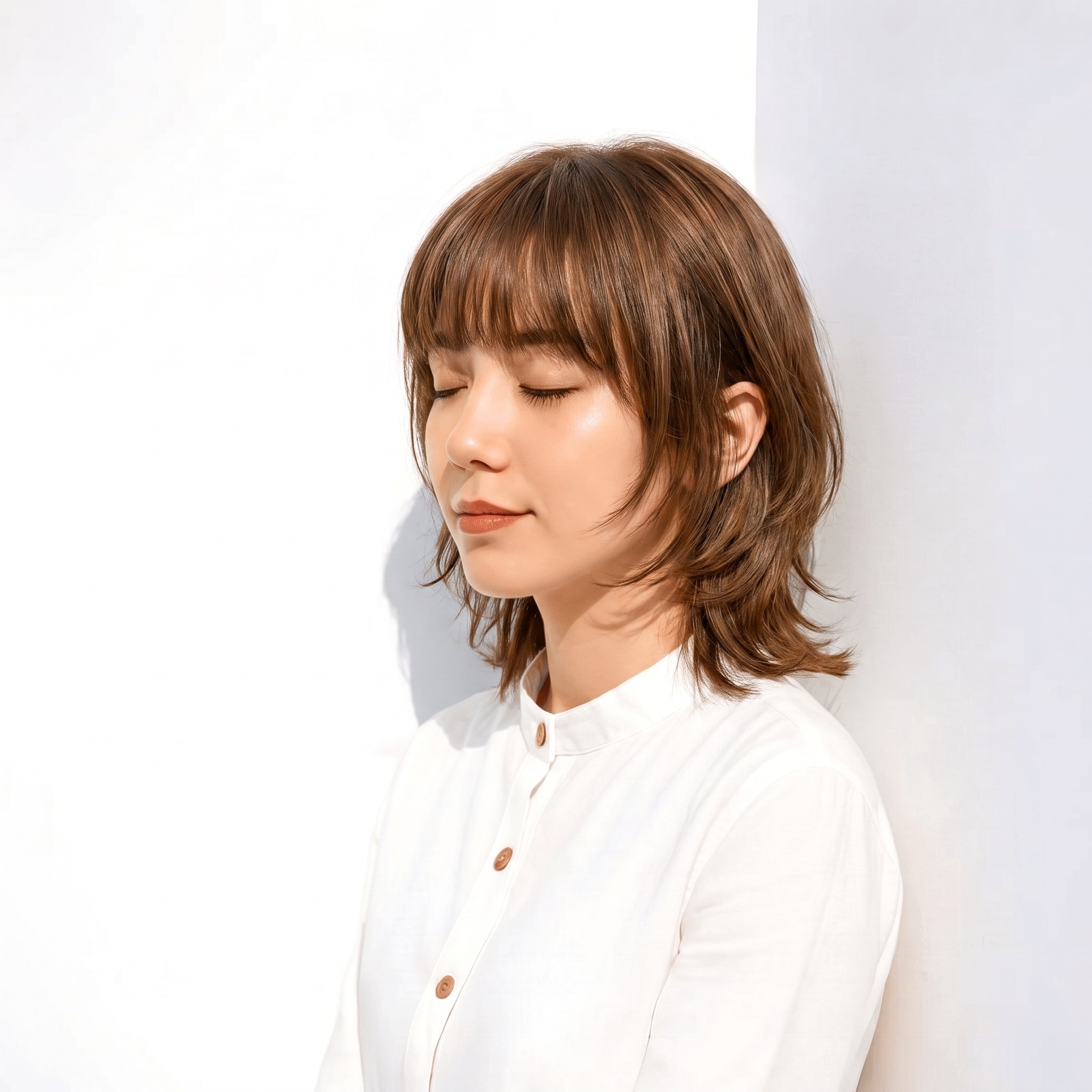 13. ライトベージュ×外ハネボブ: ブラウンを残したベージュで外ハネボブが自然に明るくなる