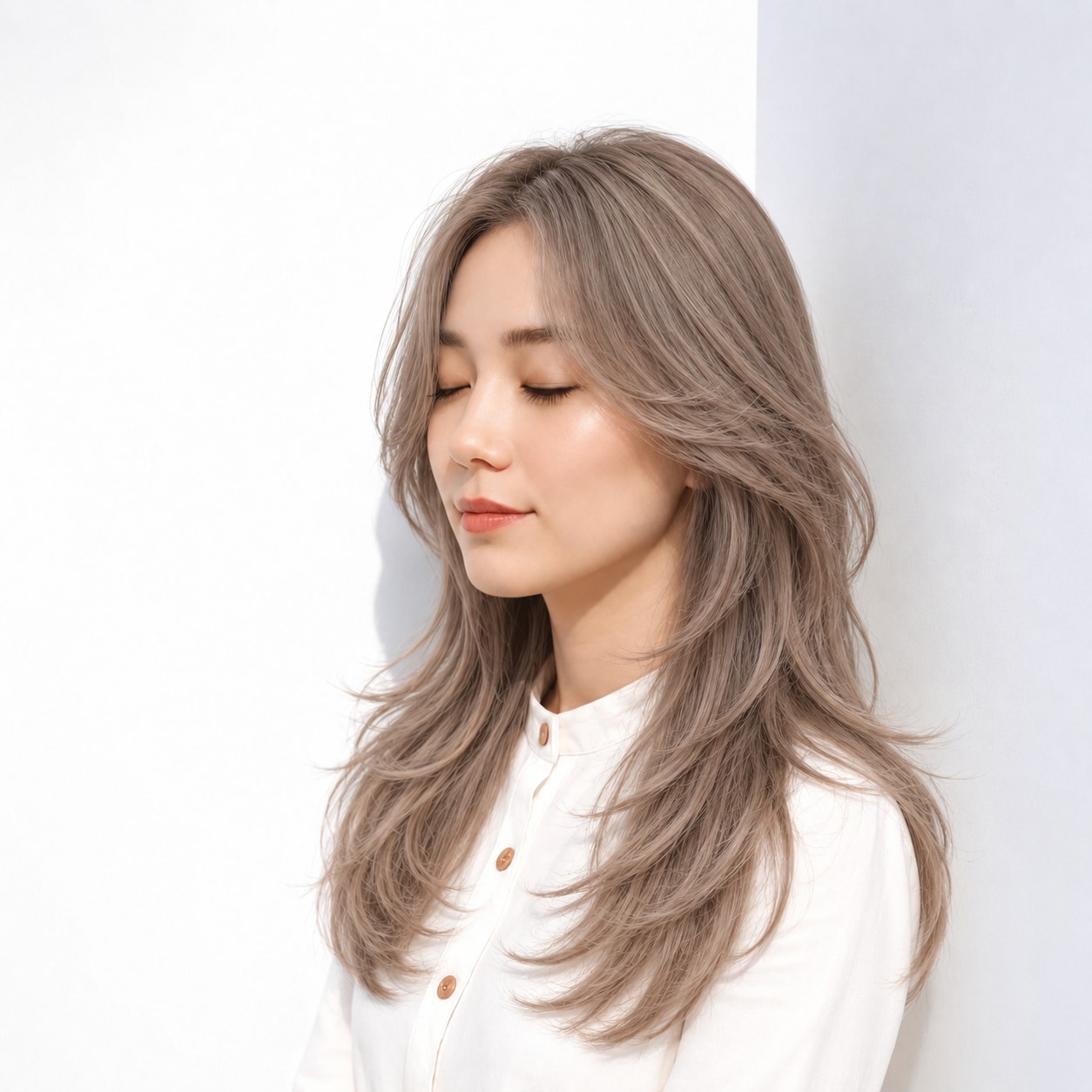 レイヤーロング × 大きく揺れる毛先：優雅で華やかに