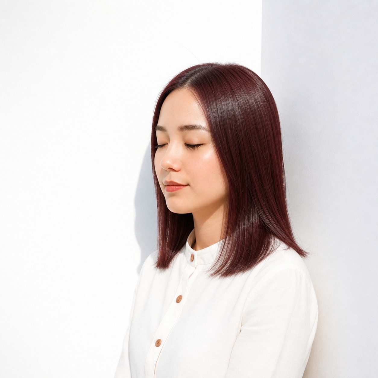 13. レッドブラウン×ブリーチなし×ストレートミディアム: レッドブラウンが肌になじみやすい