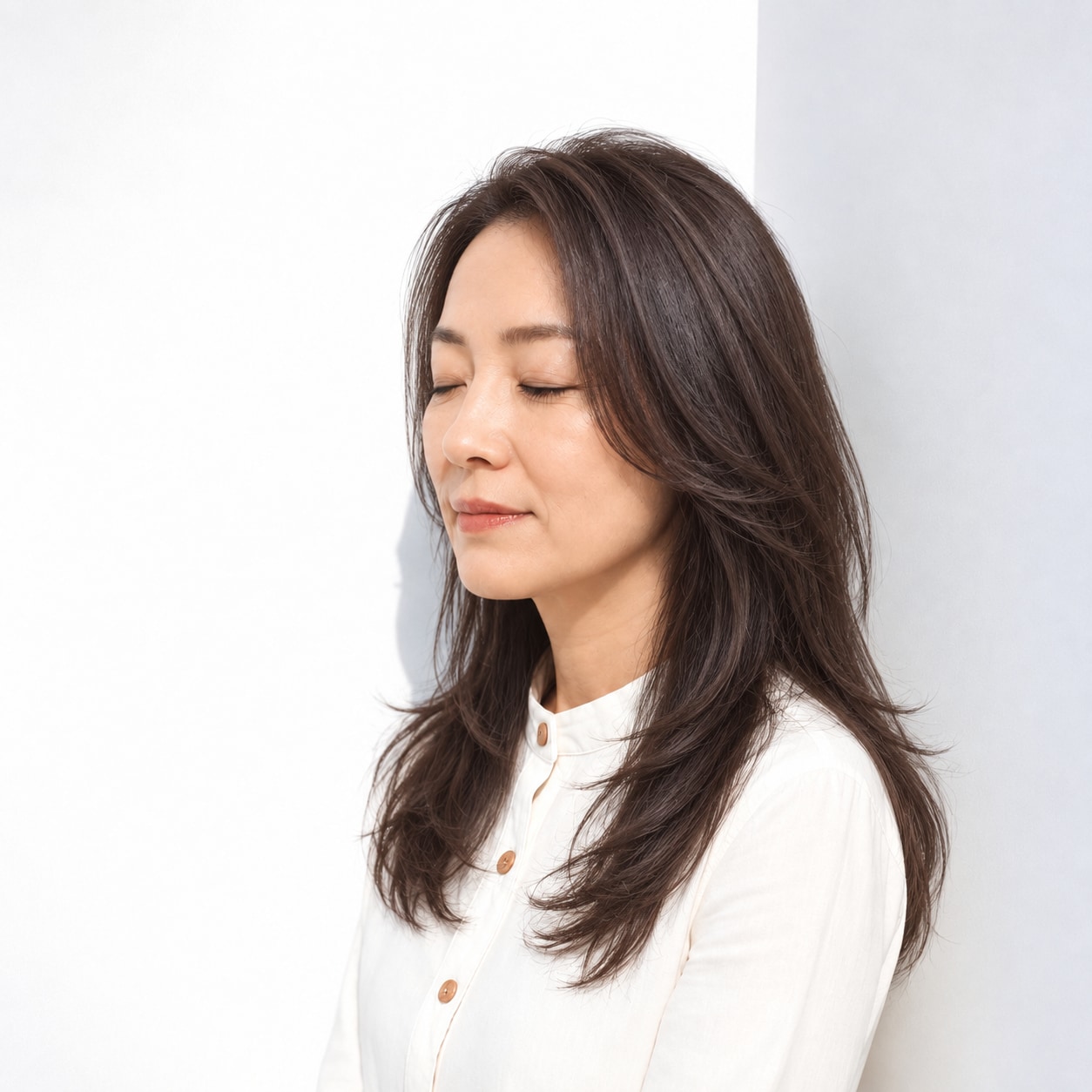 13. ロングレイヤー × 前髪なし × あご下から軽くなるレイヤー