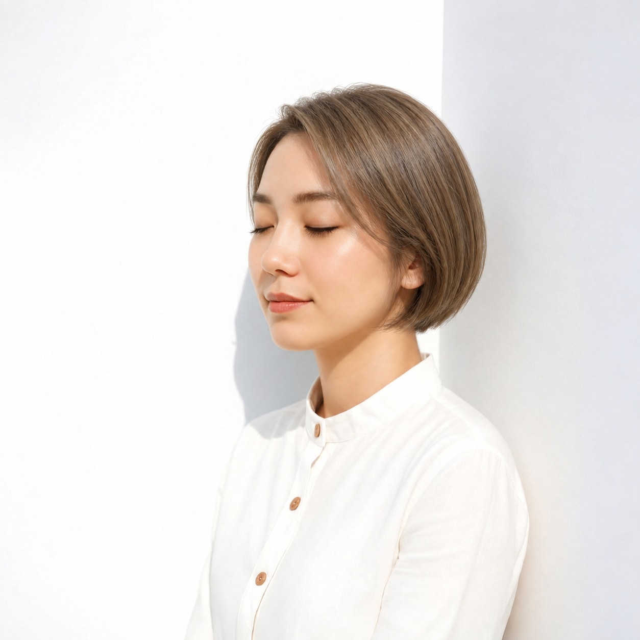 13. 前髪なしミニボブ × ツヤ髪：ラインが乱れず、シンプルなボブの形をきれいに見せます