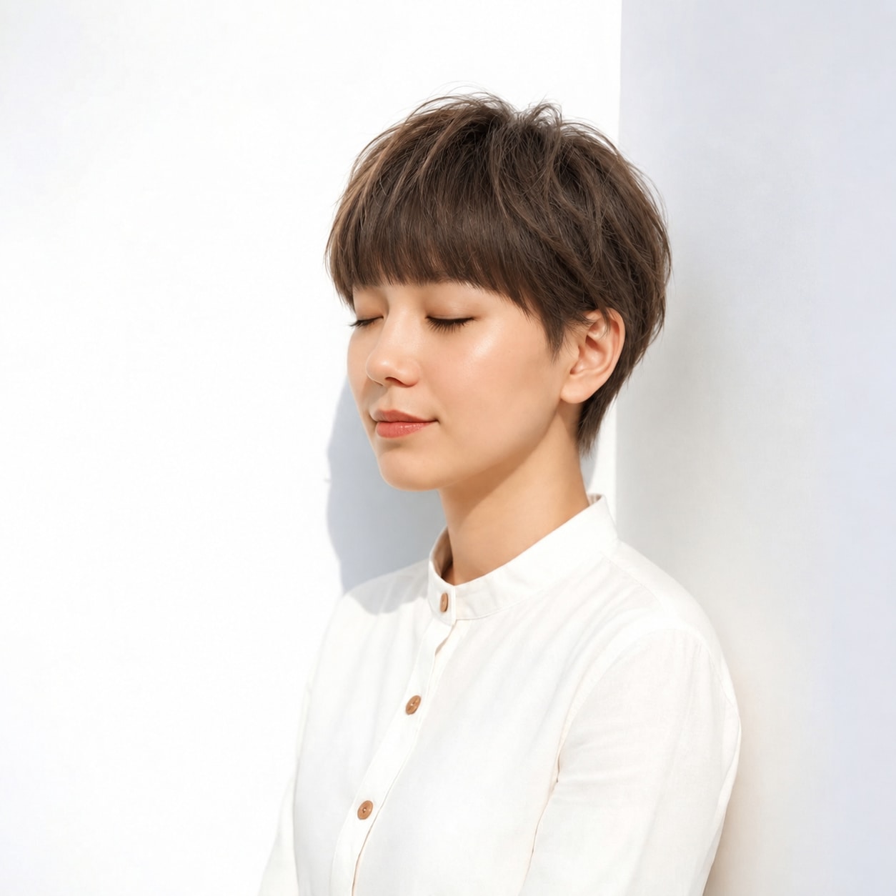 13. 重めバング × アシンメトリーバング：左右差が生まれ、シンプルな髪にも動きを足せます