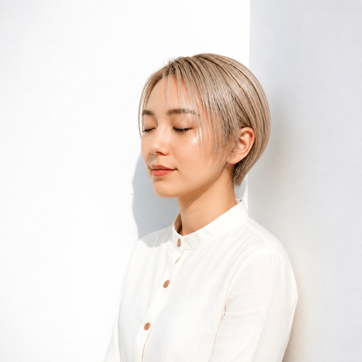 13. 金髪ショート × ピンクベージュ：やさしい華やかさに