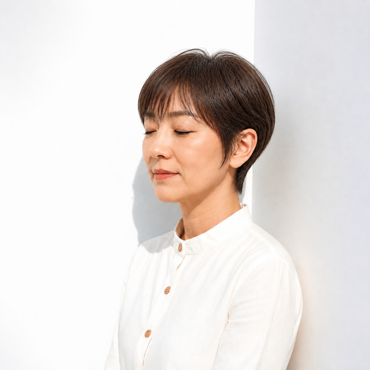 13. 50代ショート × 薄め前髪：目元を軽やかに