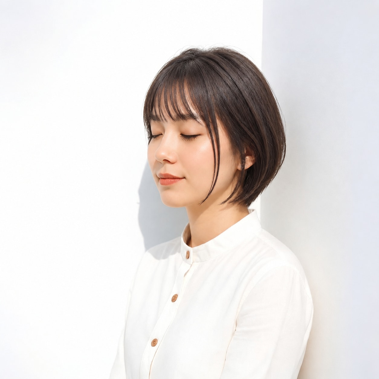 10. ひし形ボブ × 長めサイドバング：輪郭をやさしく縁取る