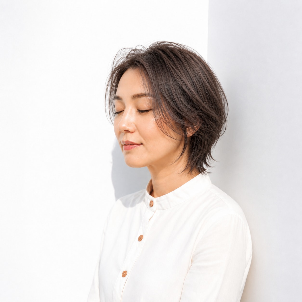 14. ウルフボブ × アッシュブラウン：40代を軽く大人っぽく