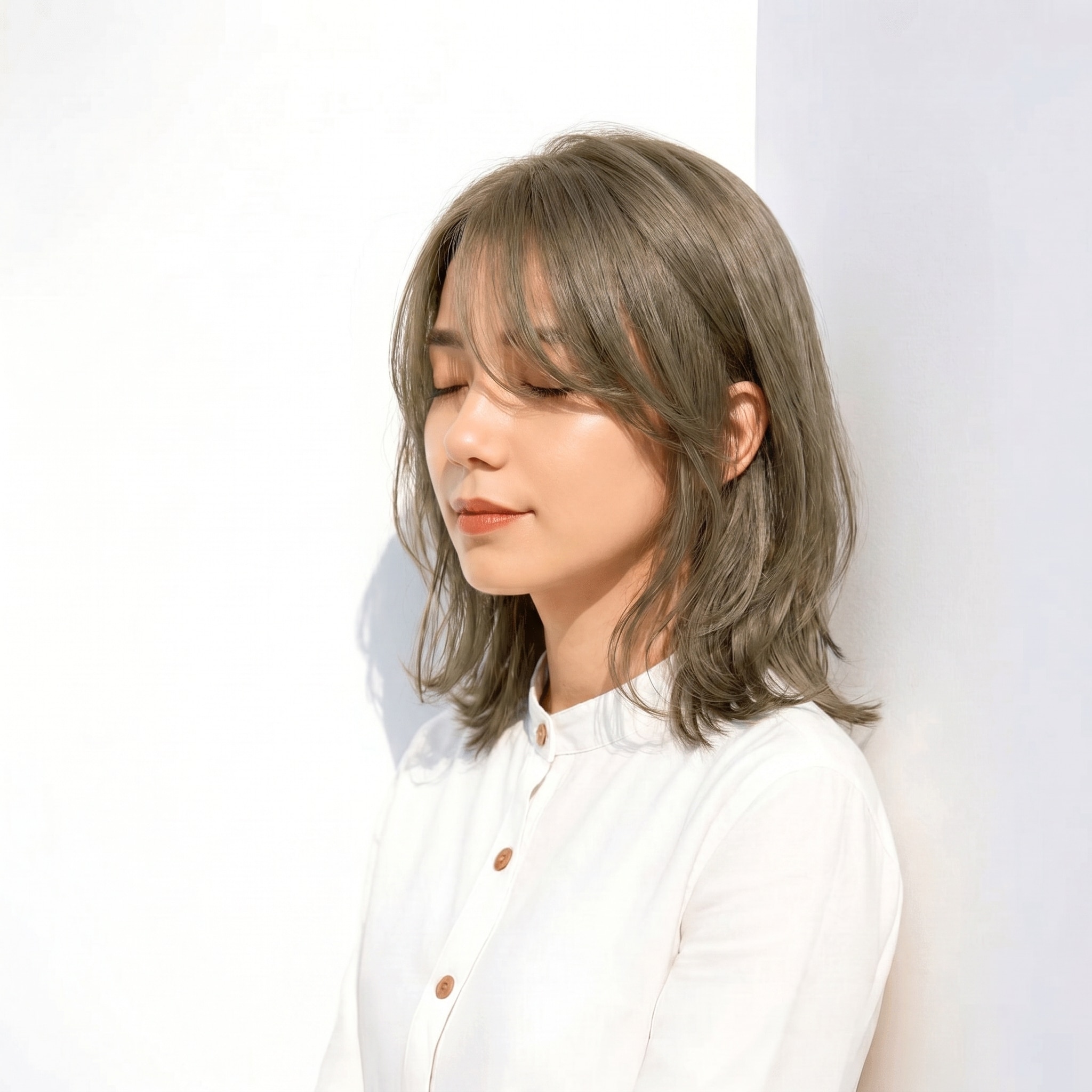 14. オリーブブラウン×透け感カラー: カーキ寄りの発色で今っぽさを演出