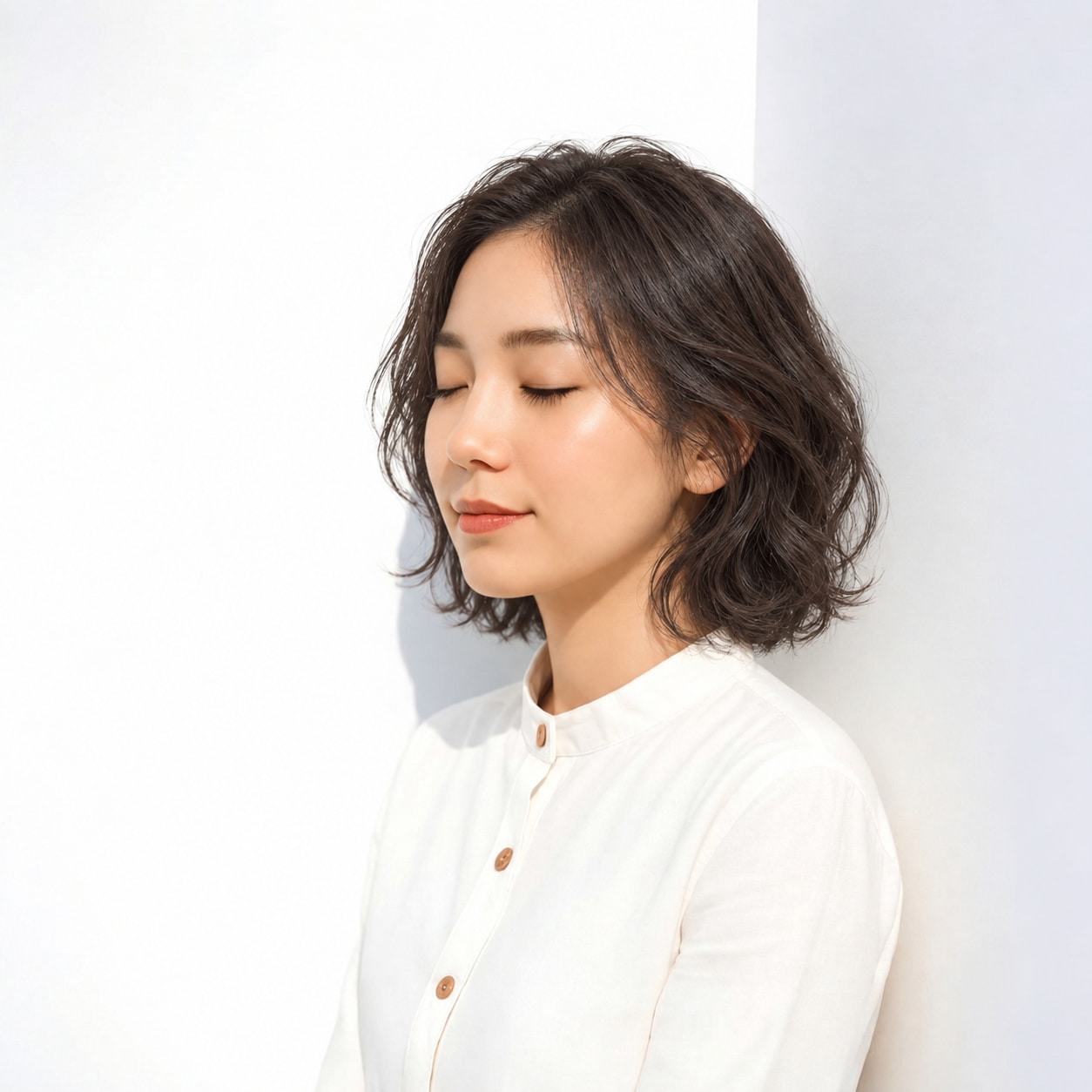 14. コスメパーマ × 丸みカール：顔まわりに厚みが加わり、ボブの輪郭がやわらかく見えます