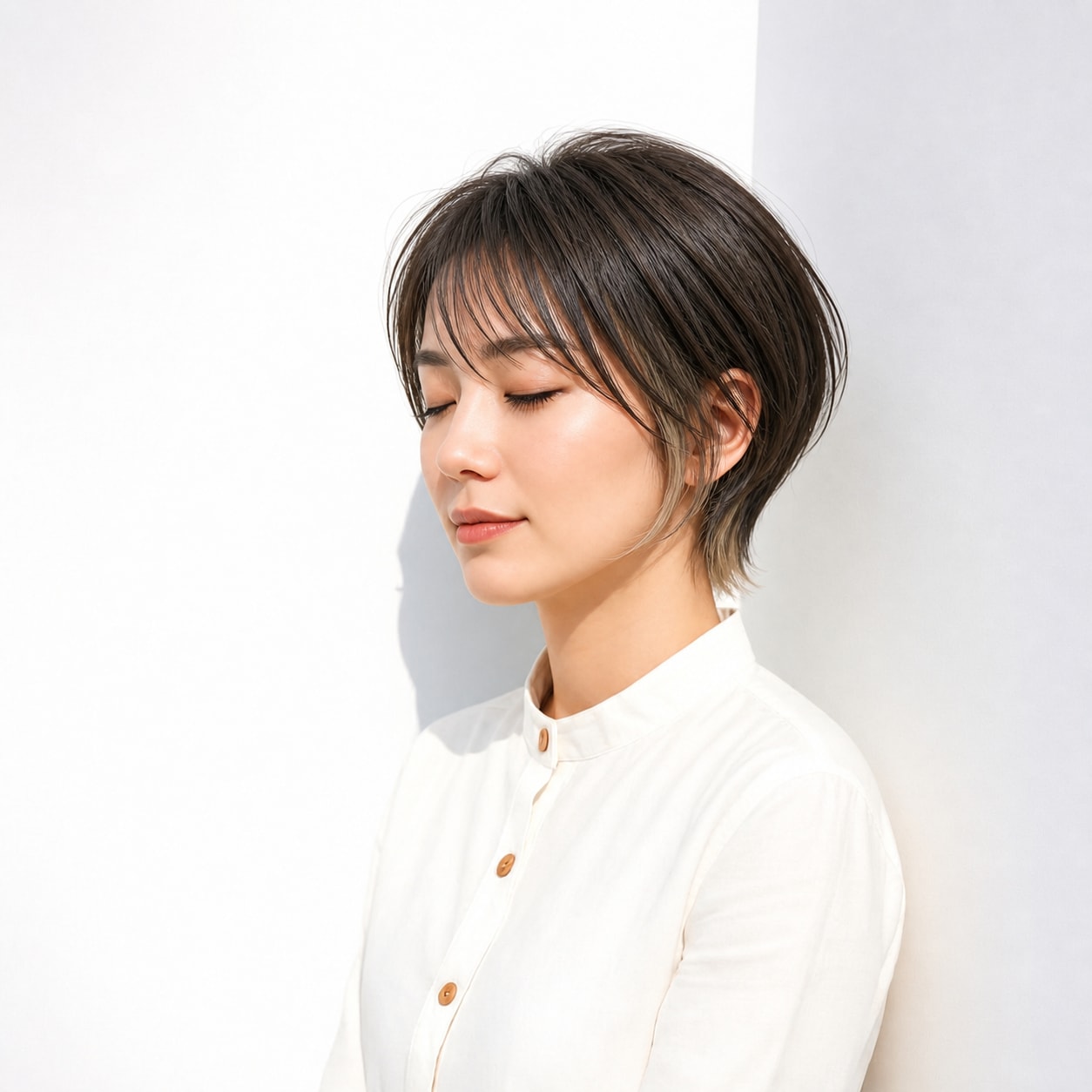 14. ショート × ブルーグレーのインナーカラー：さりげなく透明感を