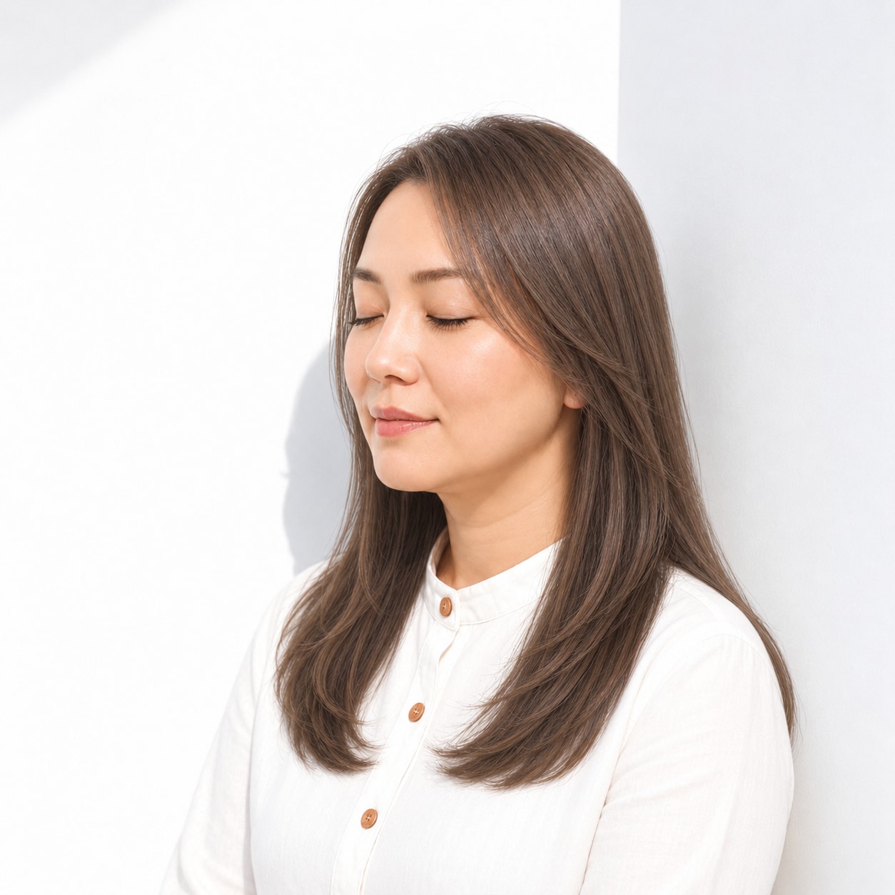 5. 前髪なしストレートロング × ツヤ感：すっきり洗練された印象