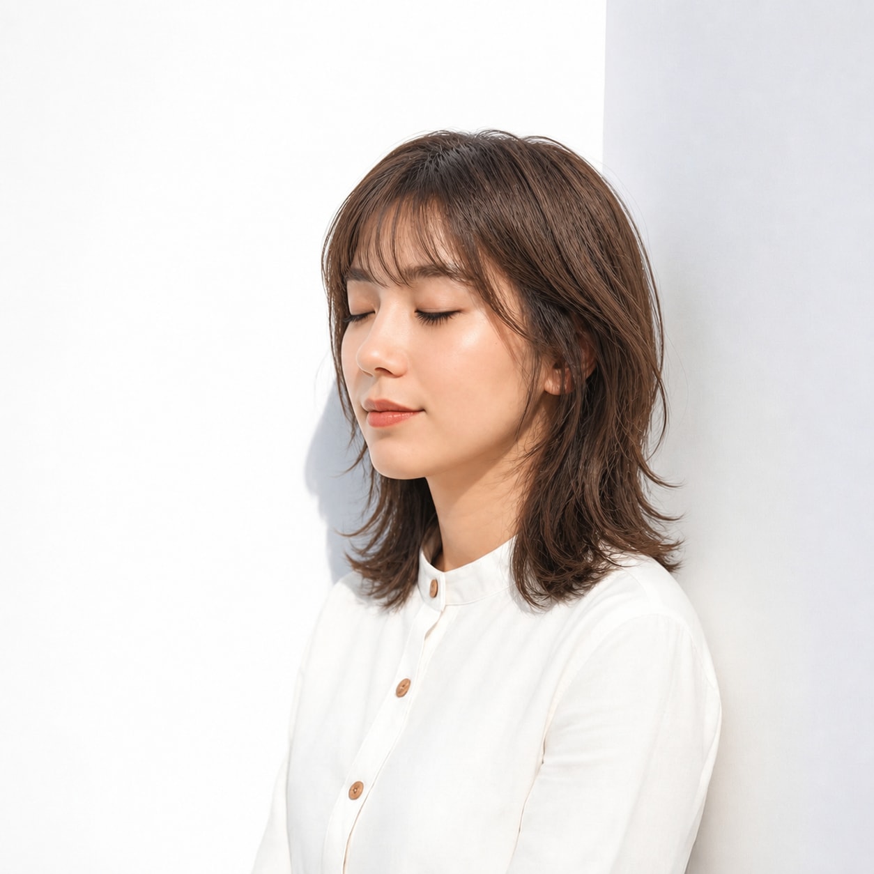 14. セミロングウルフ × 控えめレイヤー：初めてでも挑戦しやすい