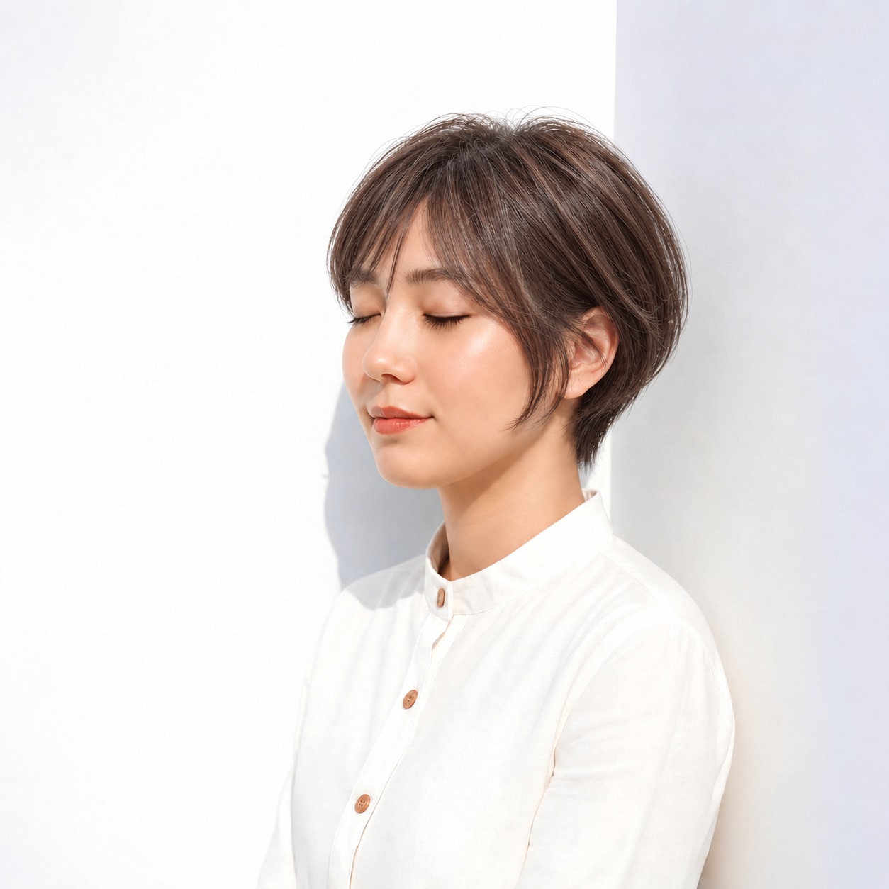 14. ハンサムショート × ダークブラウン：額を少し見せて軽やかに