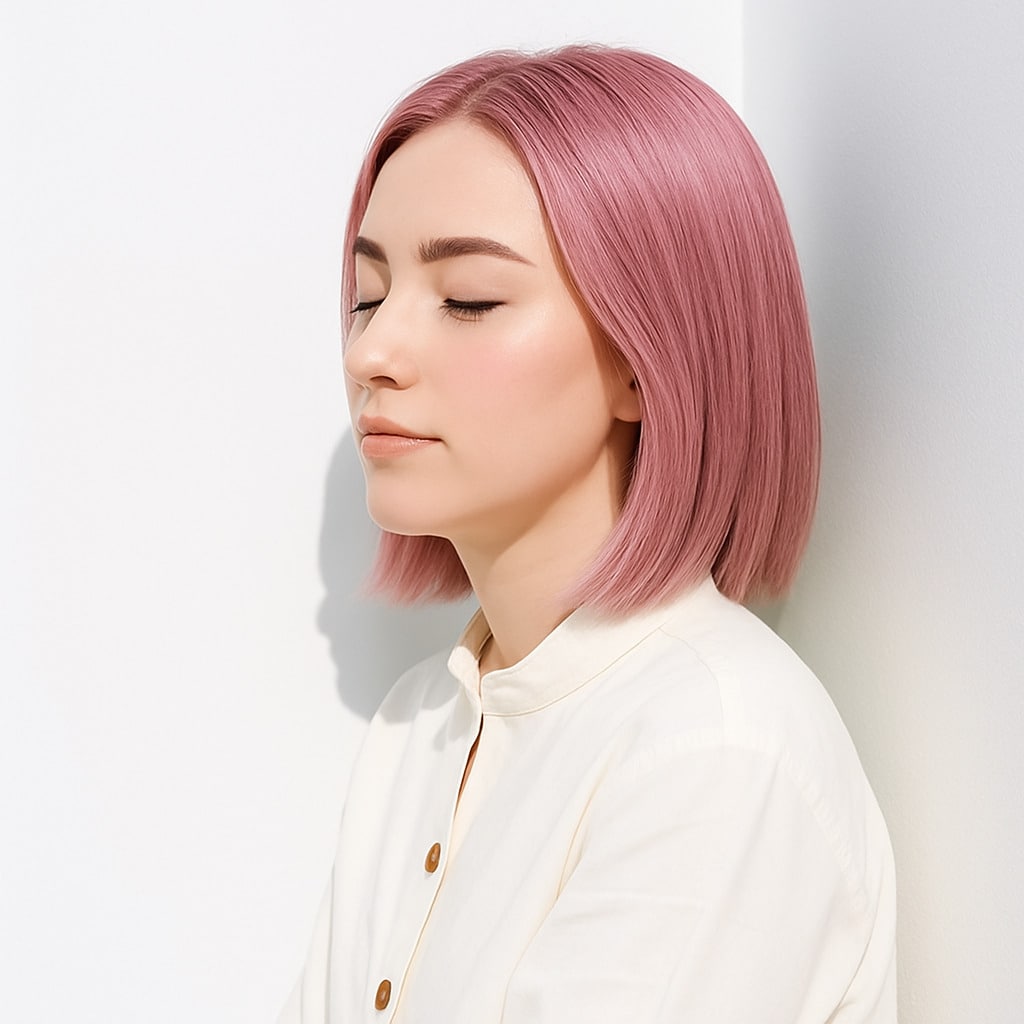 14. ピンクブロンド×こなれ感：軽やかさと知的さを両立するスタイル