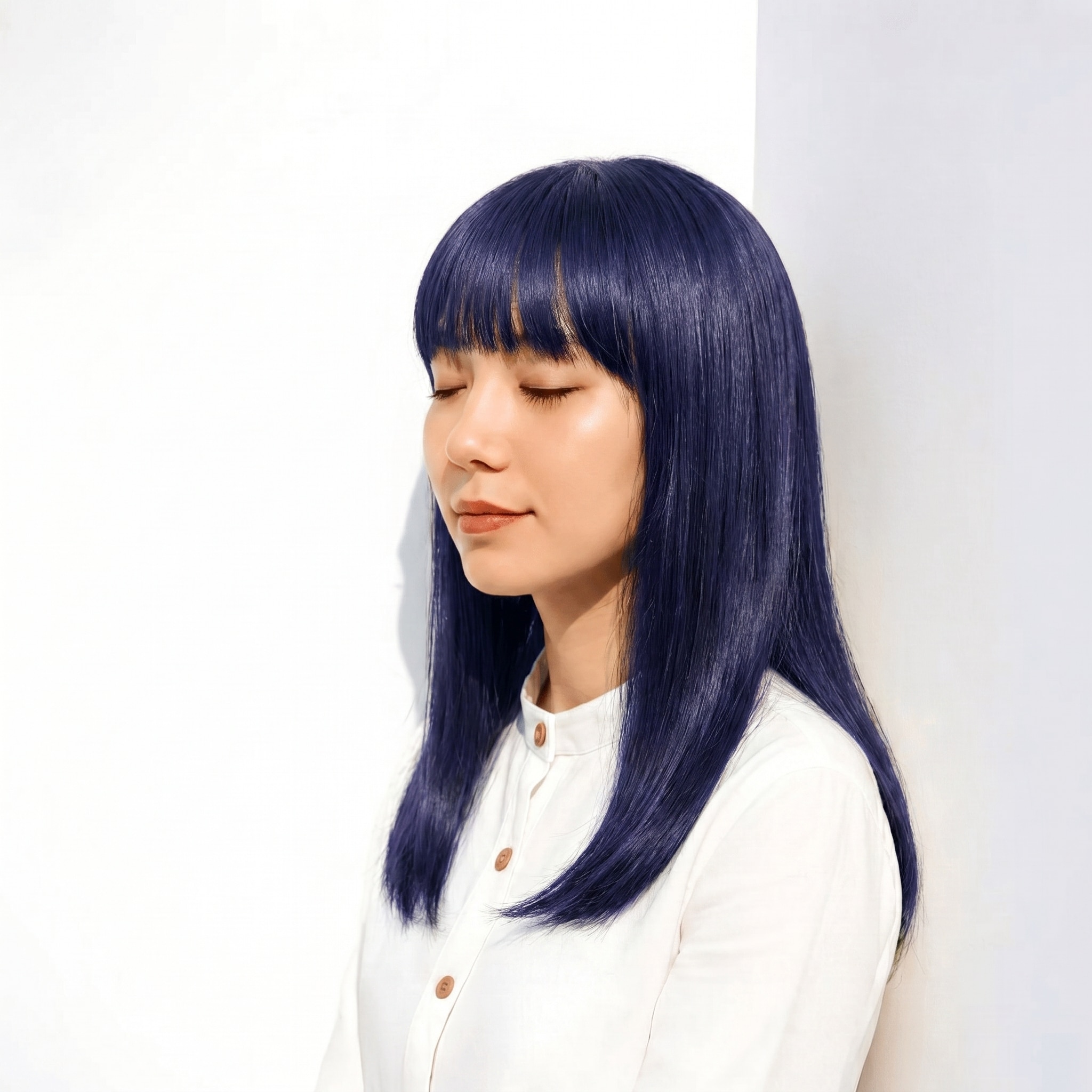 14. ブルーバイオレット×ストレートロング: 落ち着きは残しつつ、ちらりと見える色で垢抜ける