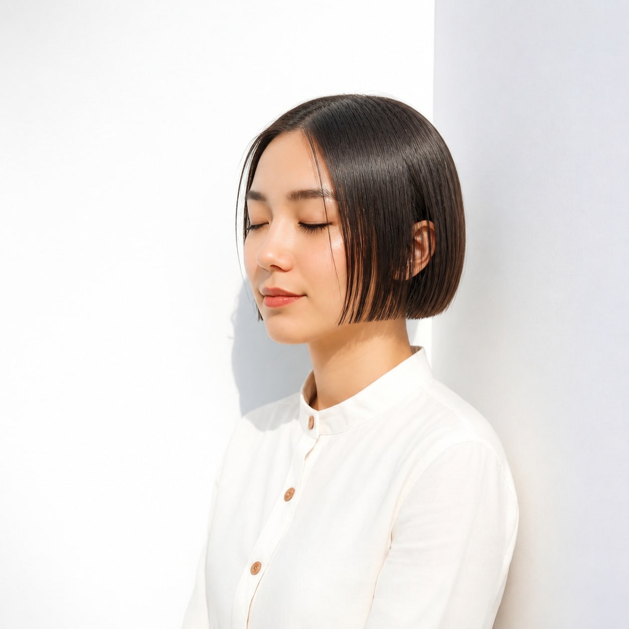 14. ヘイリーボブ × タイトストレート：首元を美しく