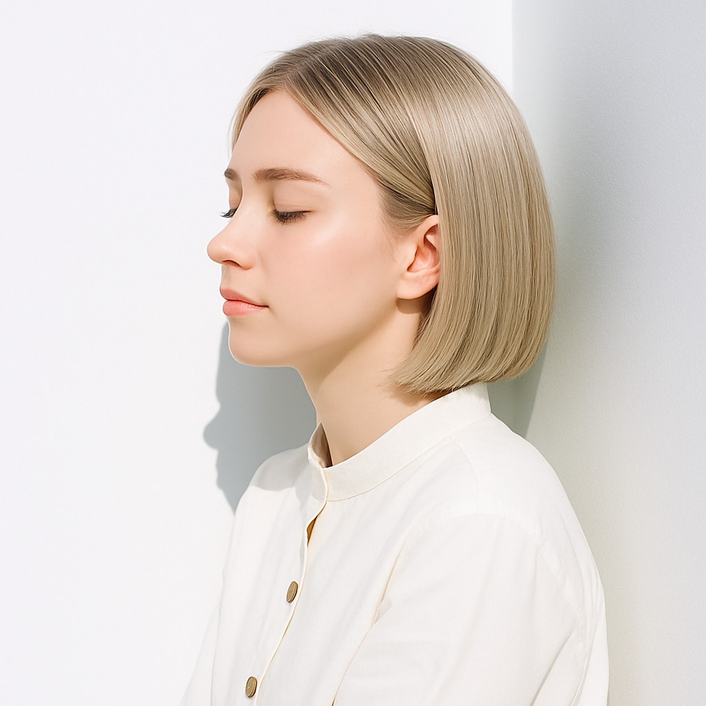 14. ホワイトベージュ×明るめ：透けるツヤで肌映りが華やかに