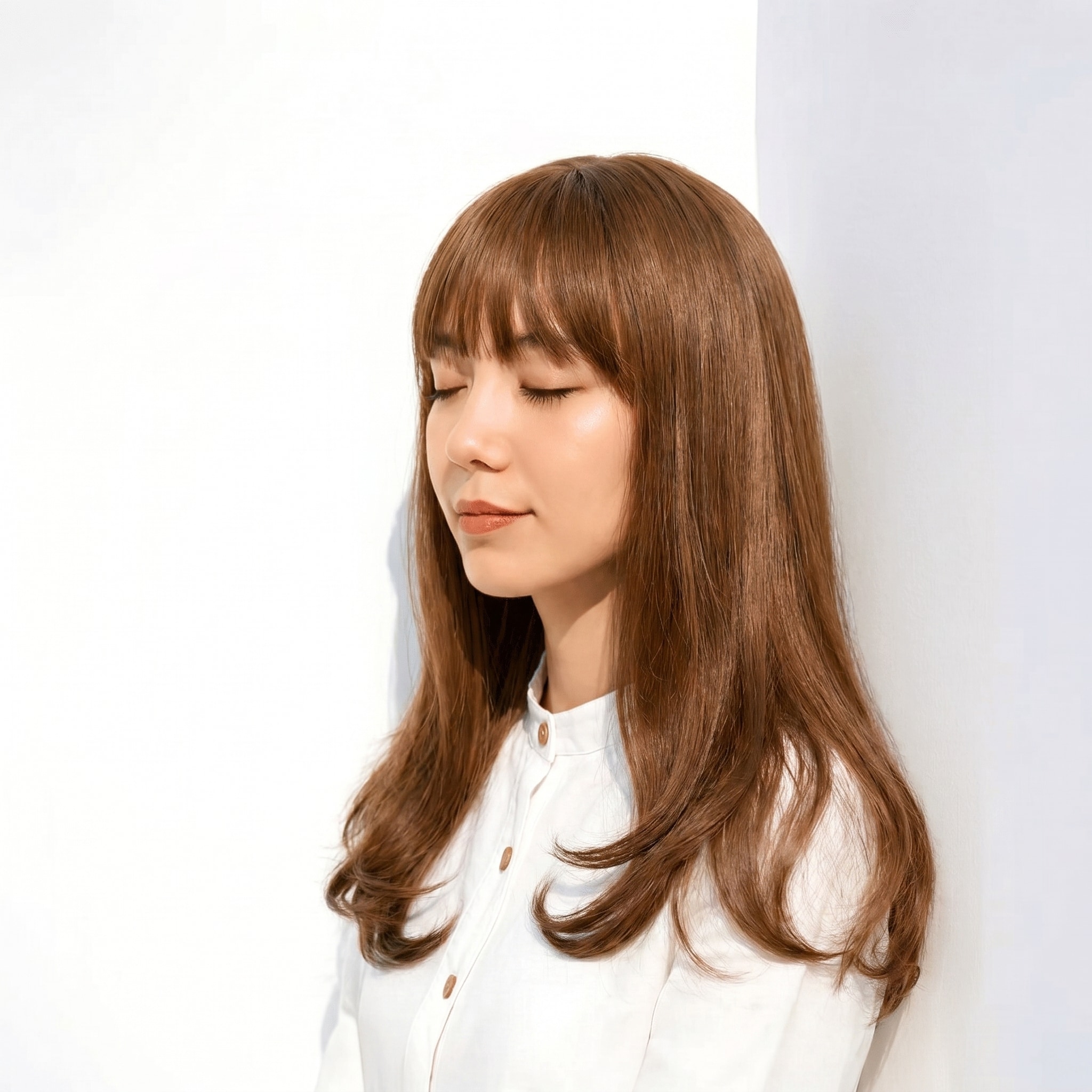 14. ミルクティーベージュ×ワンカール: ふんわり感を引き立てる内巻きスタイル