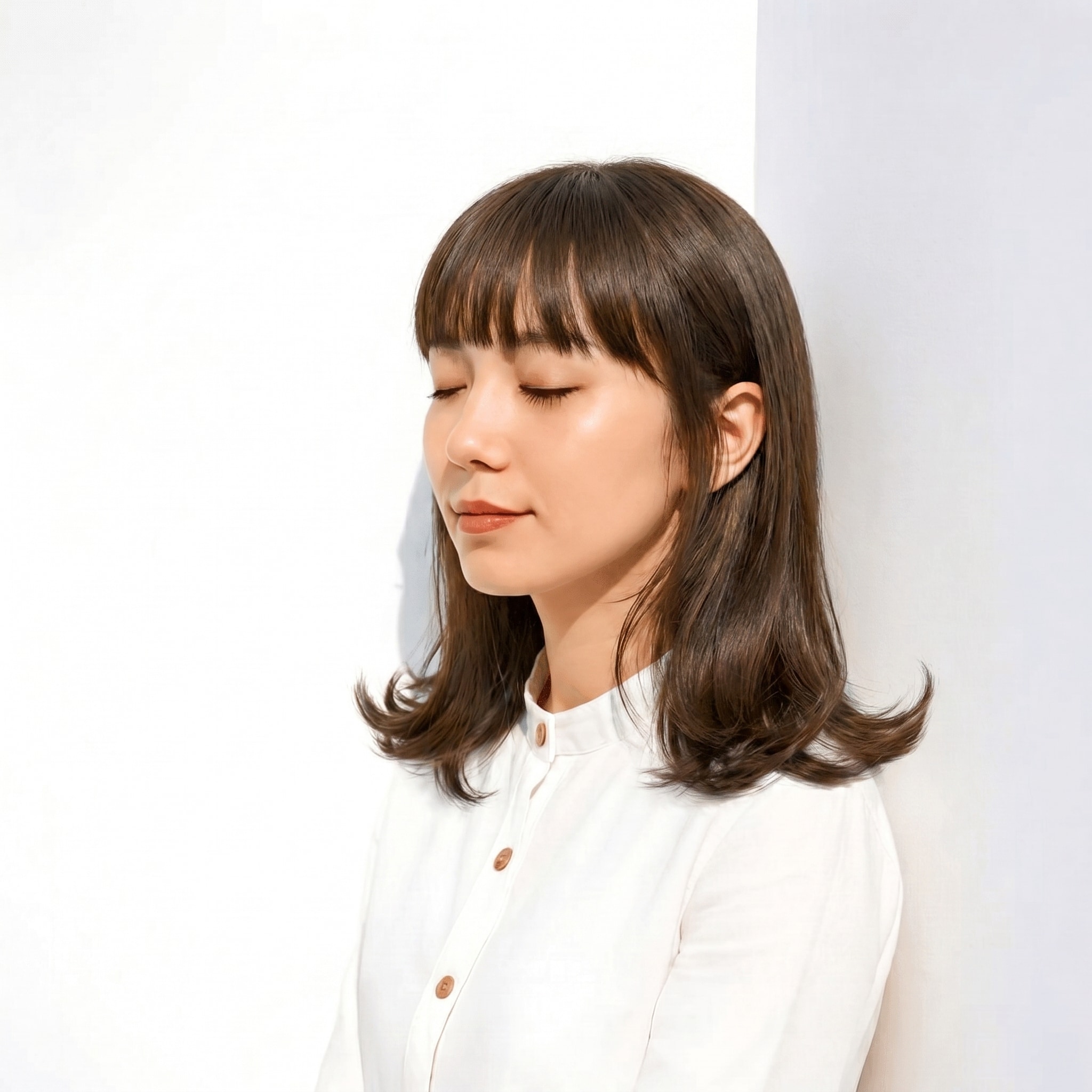 14. モカグレージュ×外ハネミディアム: 内側からのぞく色みで、表情まで軽やかに見せる