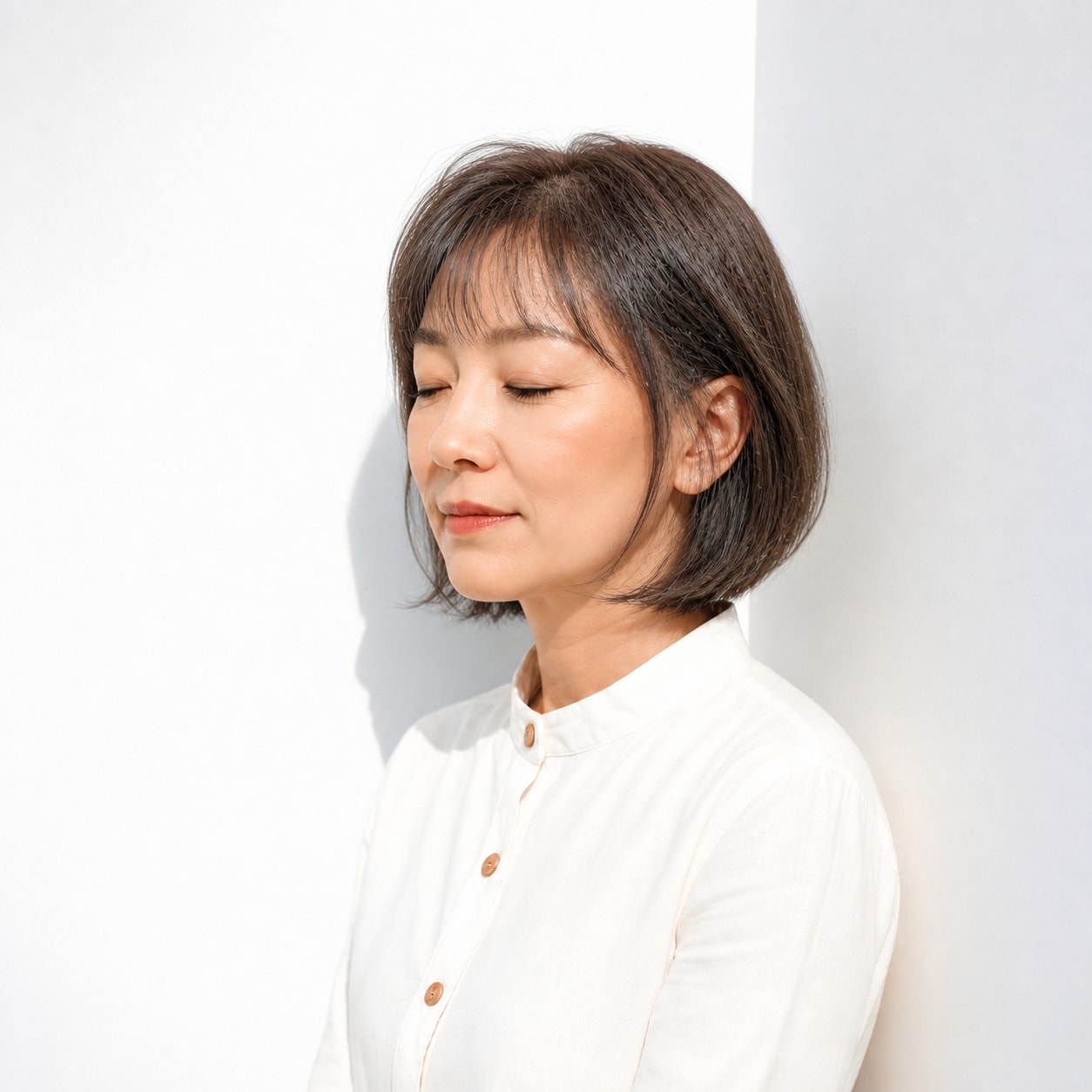 14. レイヤーボブ × 前下がり：50代の輪郭をすっきり