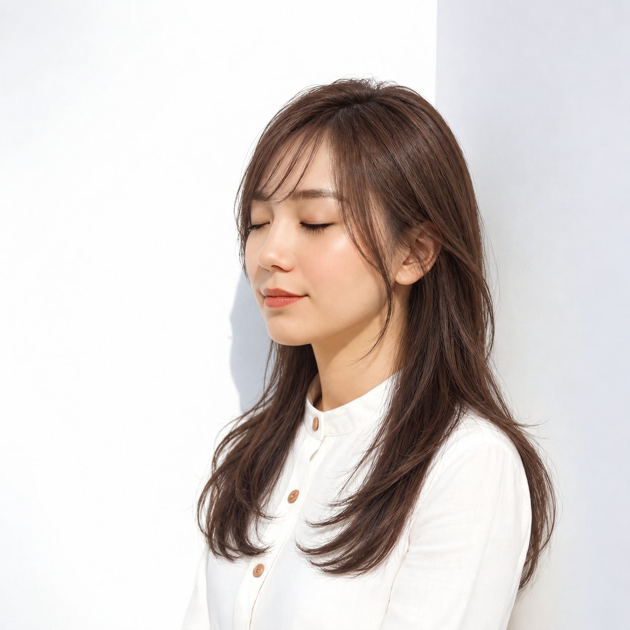 5. レイヤーロング × カール触覚：頬の曲線で華やかに