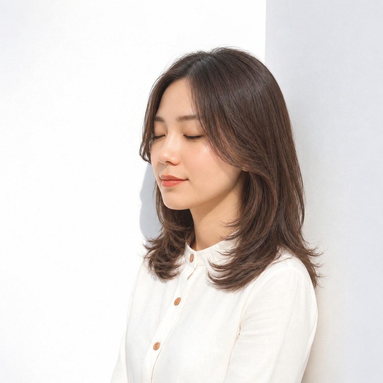 8. 長めカーテンバング × 内巻きレイヤー：ゆったりした流れで上品さを楽しむ