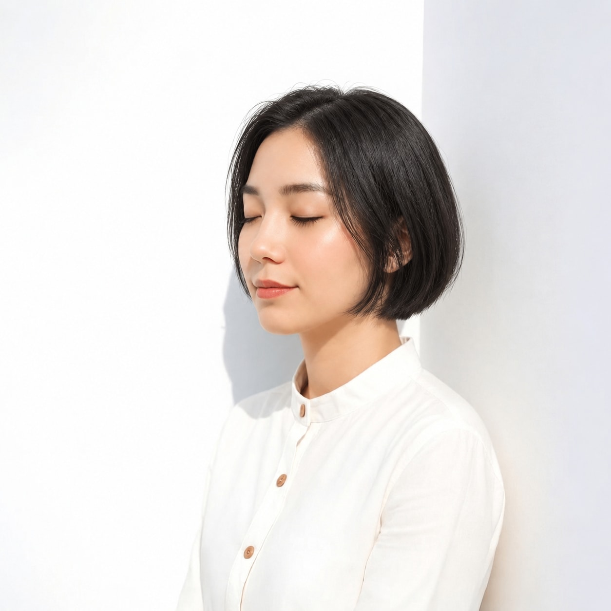9. 黒髪ショートボブ × 内巻き：まとまる毛先で黒髪のツヤを楽しめる