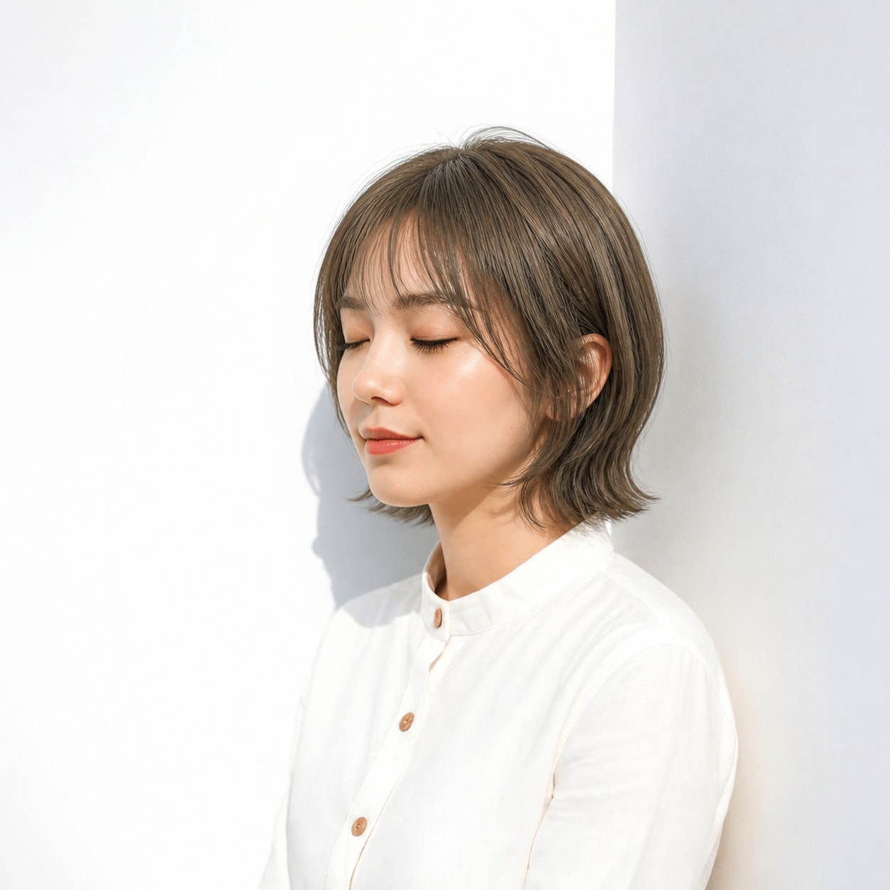 15. くびれボブ × 長めサイドバング：顔まわりが自然