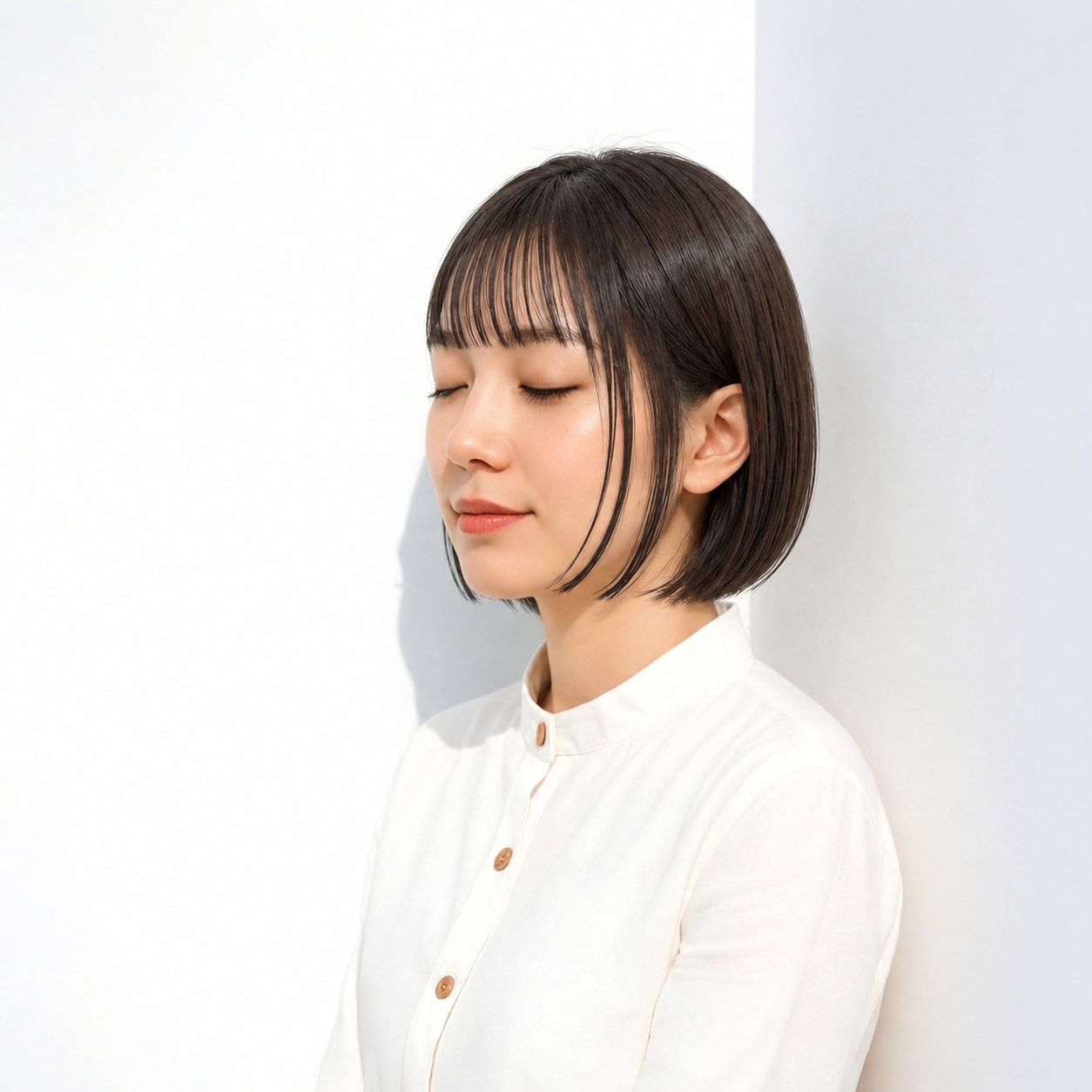 5. ぱっつんボブ × 内巻き触覚：直線と曲線が愛らしい