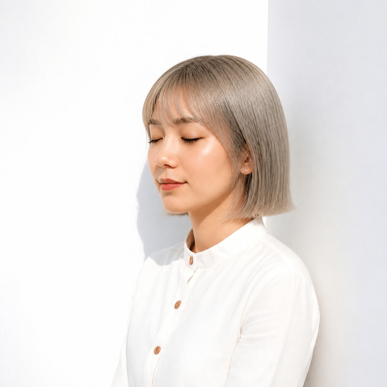 15. アッシュブロンド × コンパクトボブ：淡いアッシュで上品に