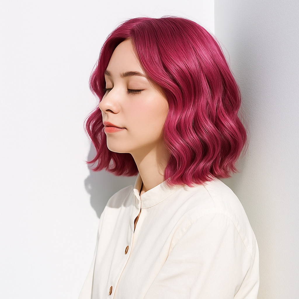 15. カシスピンク×ビビッド：ゆるやかなウェーブで大人かわいく
